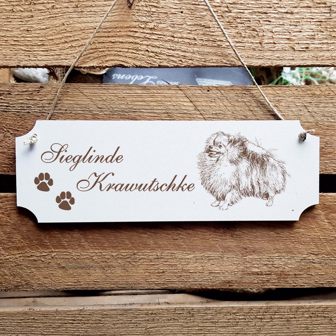 Schild « Pomeranian » Namensschild Türschild zum Anhängen - 20 x 6,7 cm