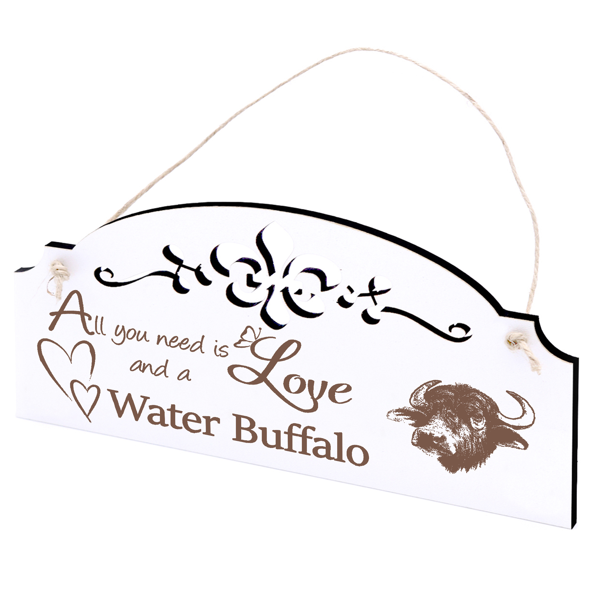 Schild Wasserbüffel Kopf Deko 20x10cm - All you need is Love and a Water Buffalo - Holz