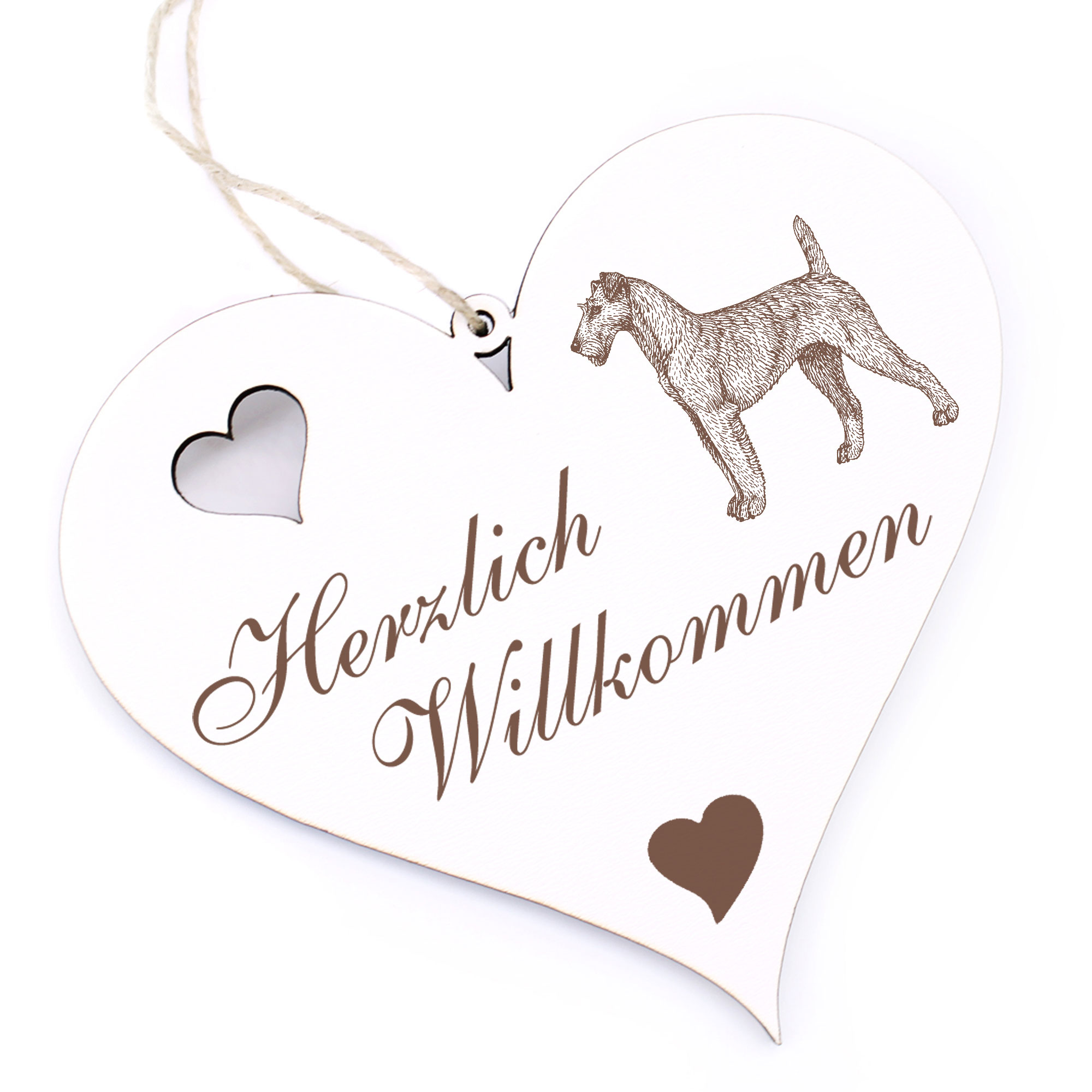 Herzlich Willkommen Schild - Irish Terrier - Deko Herz Holz