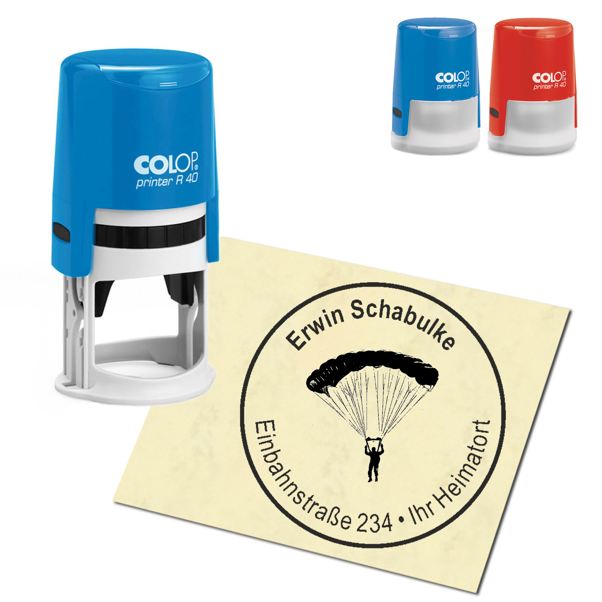 Stempel Adressstempel personalisiert - Fallschirm - rund &empty; 40mm