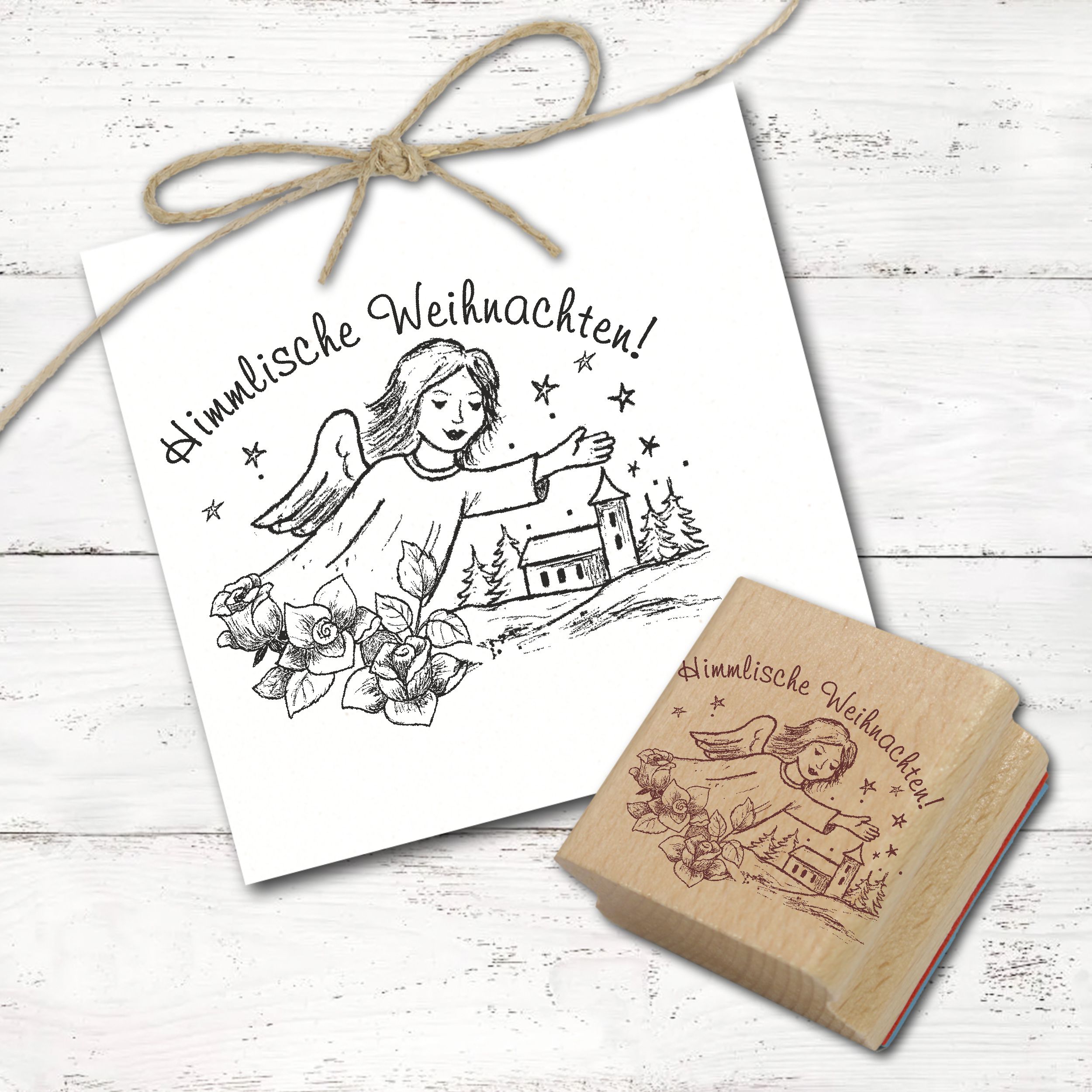 Motivstempel Engel Himmlische Weihnachten - Stempel Stadt Kirche Holzstempel Rosen 68mm x 58mm 