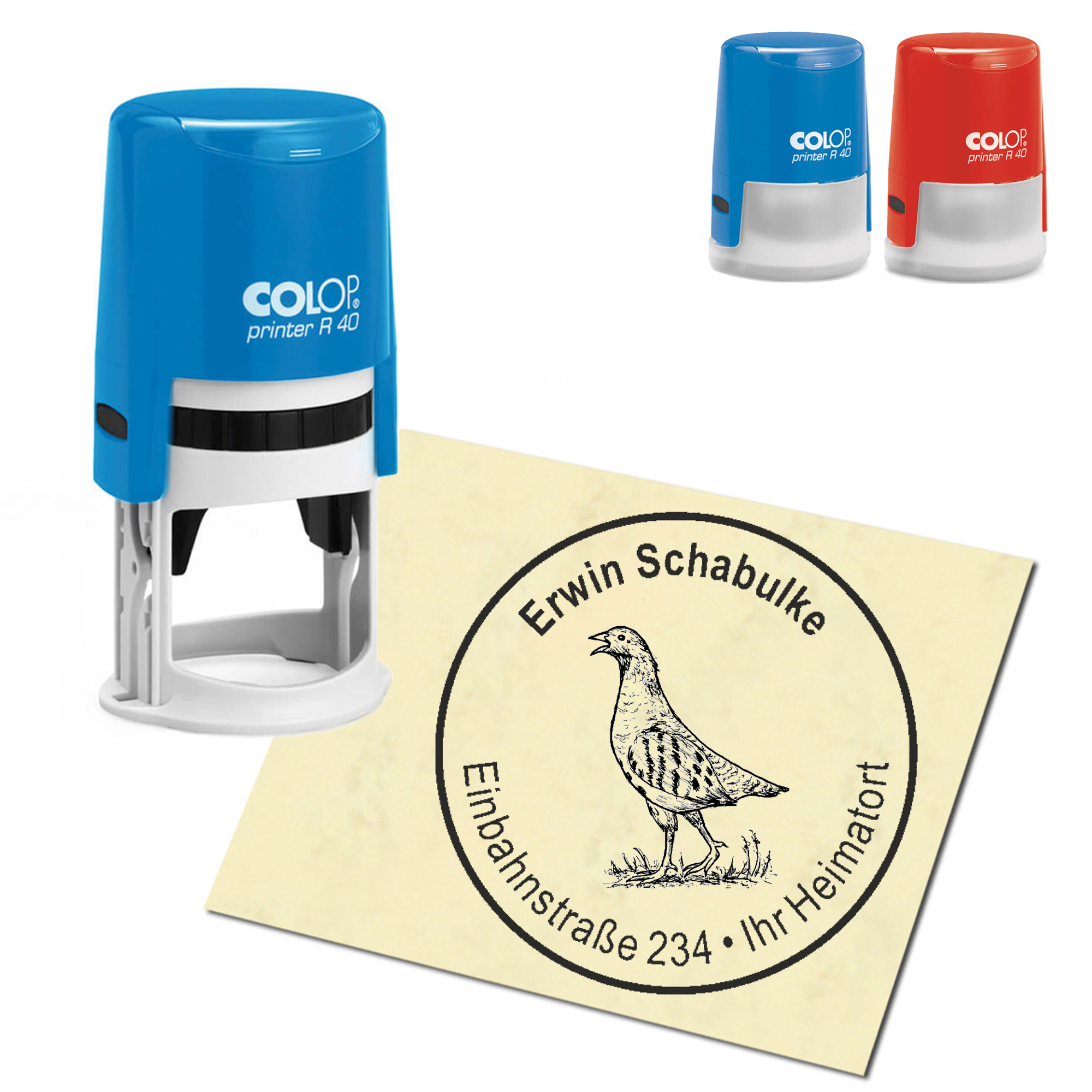 Stempel Adressstempel personalisiert - aufrechtes Rebhuhn - rund &empty; 40mm