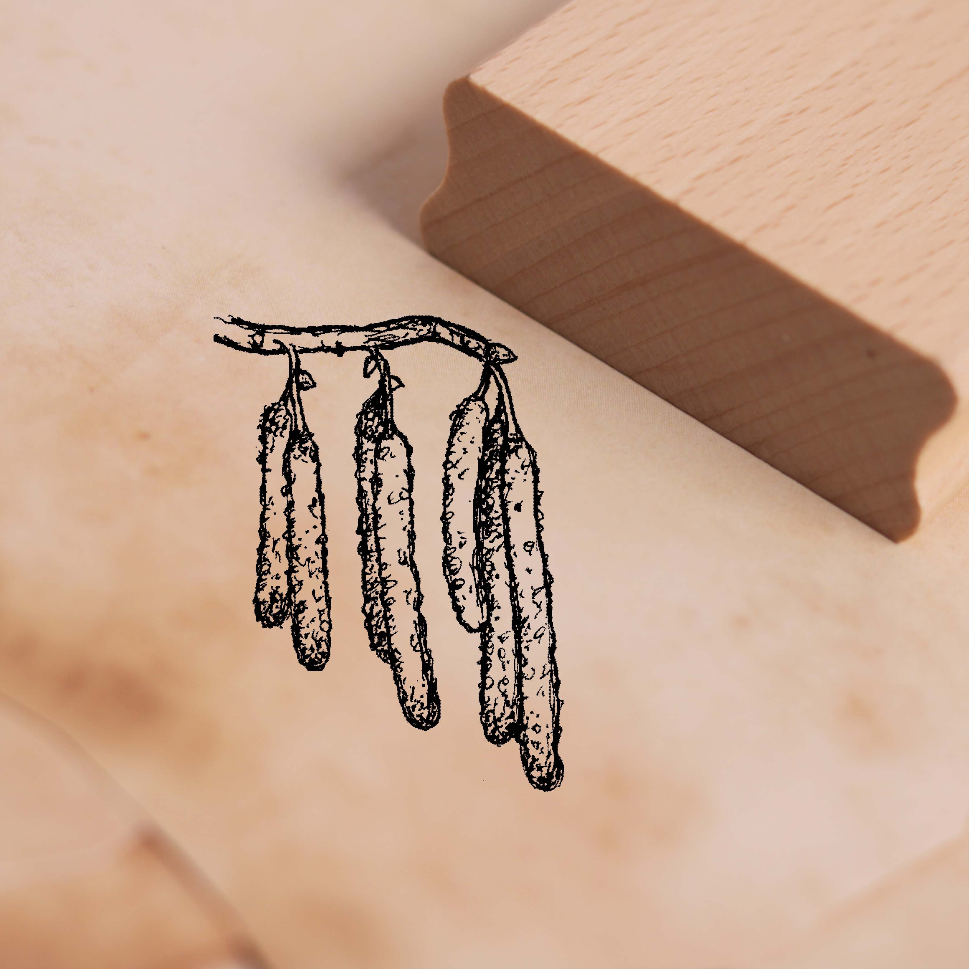 Motivstempel Haselnussblüte - Stempel Holzstempel 38 x 28 mm