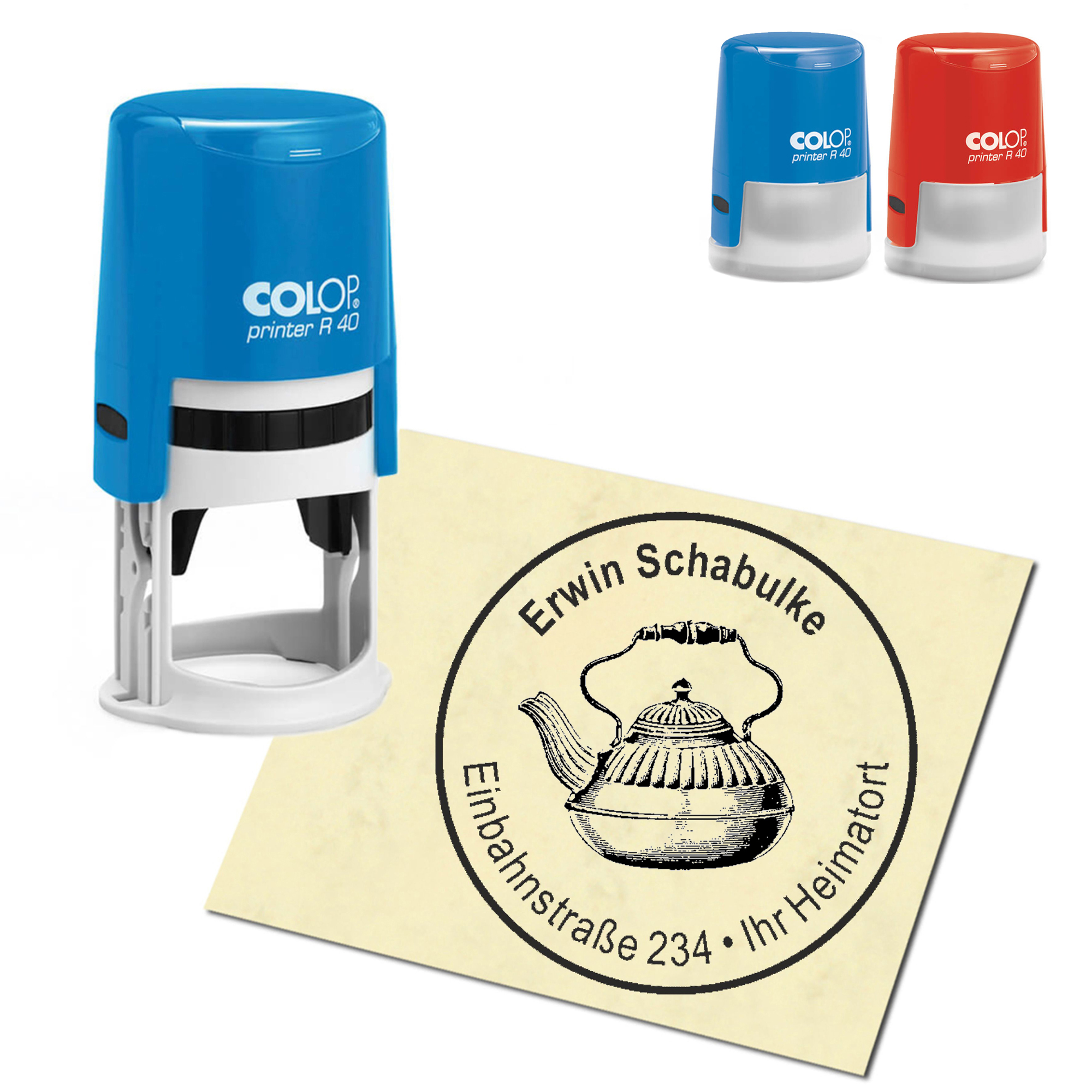 Stempel Adressstempel personalisiert - Teekanne - rund &empty; 40mm