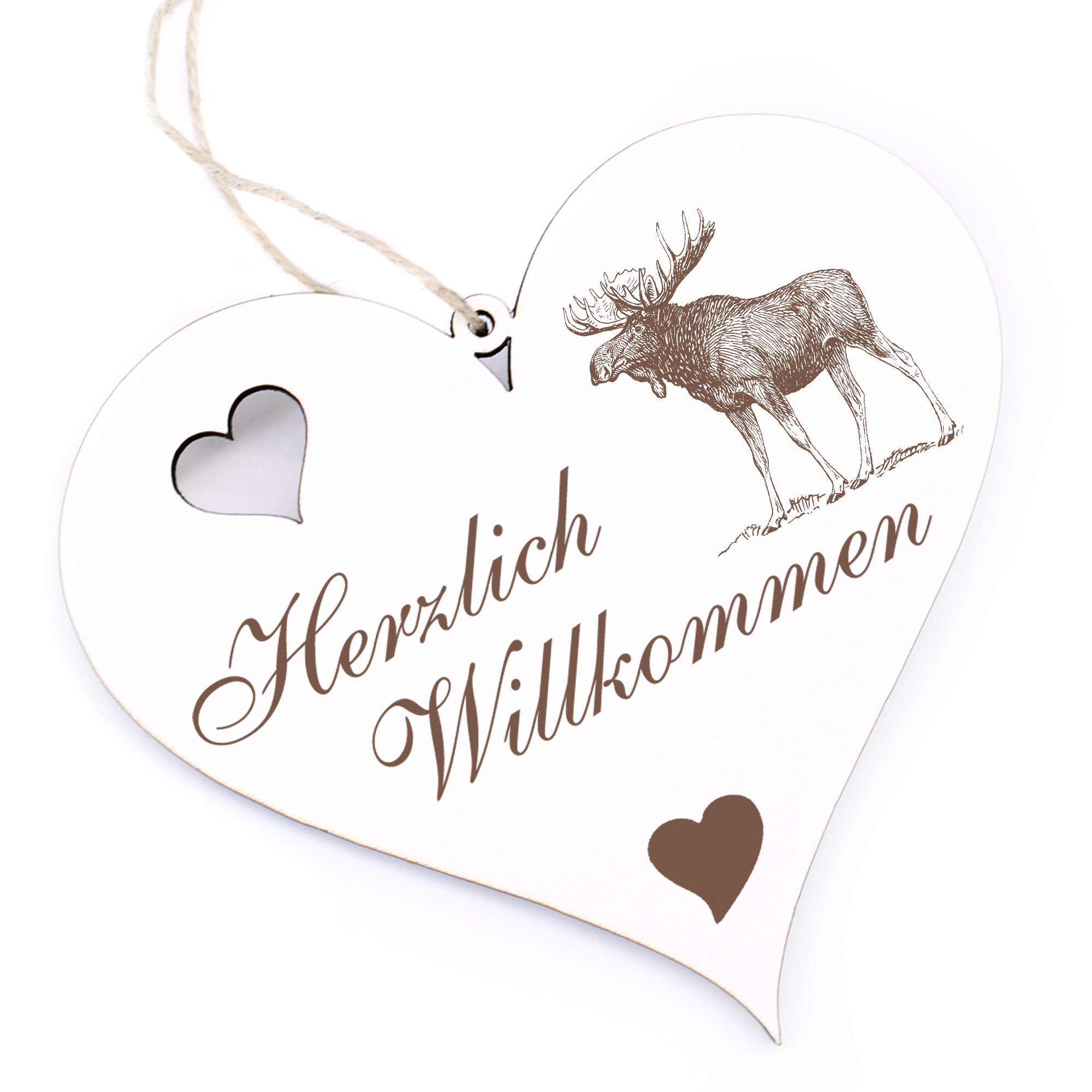 Herzlich Willkommen Schild - Elch - Deko Herz Holz
