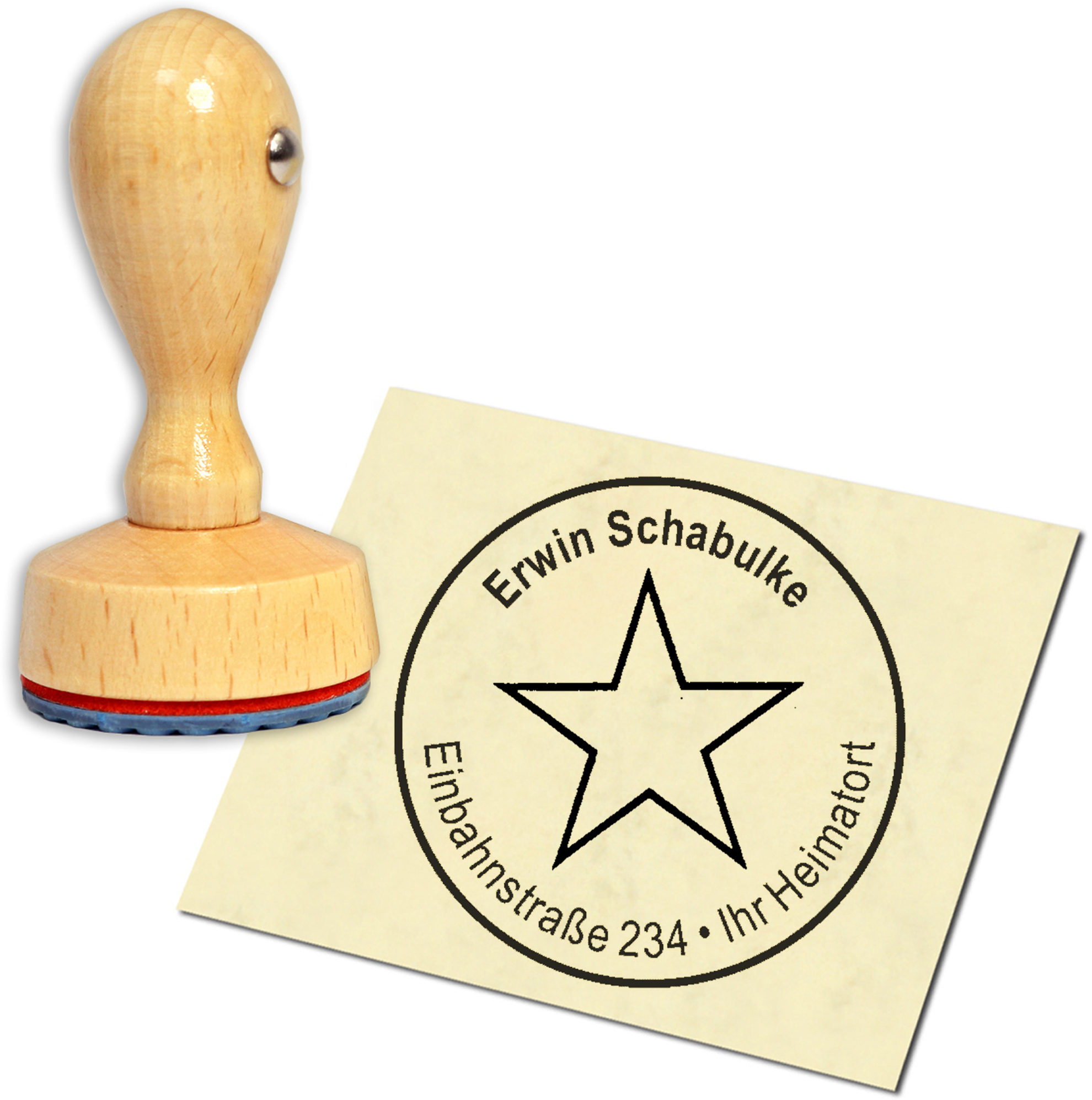 Stempel Adressstempel Holzstempel - Stern - rund 40mm