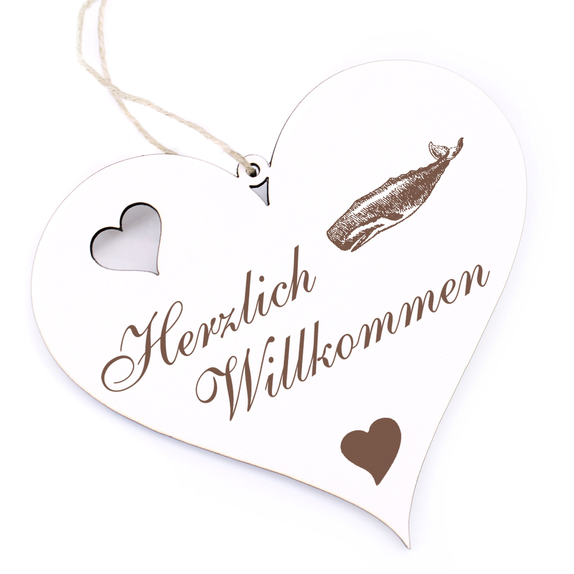 Herzlich Willkommen Schild - Pottwal - Deko Herz Holz