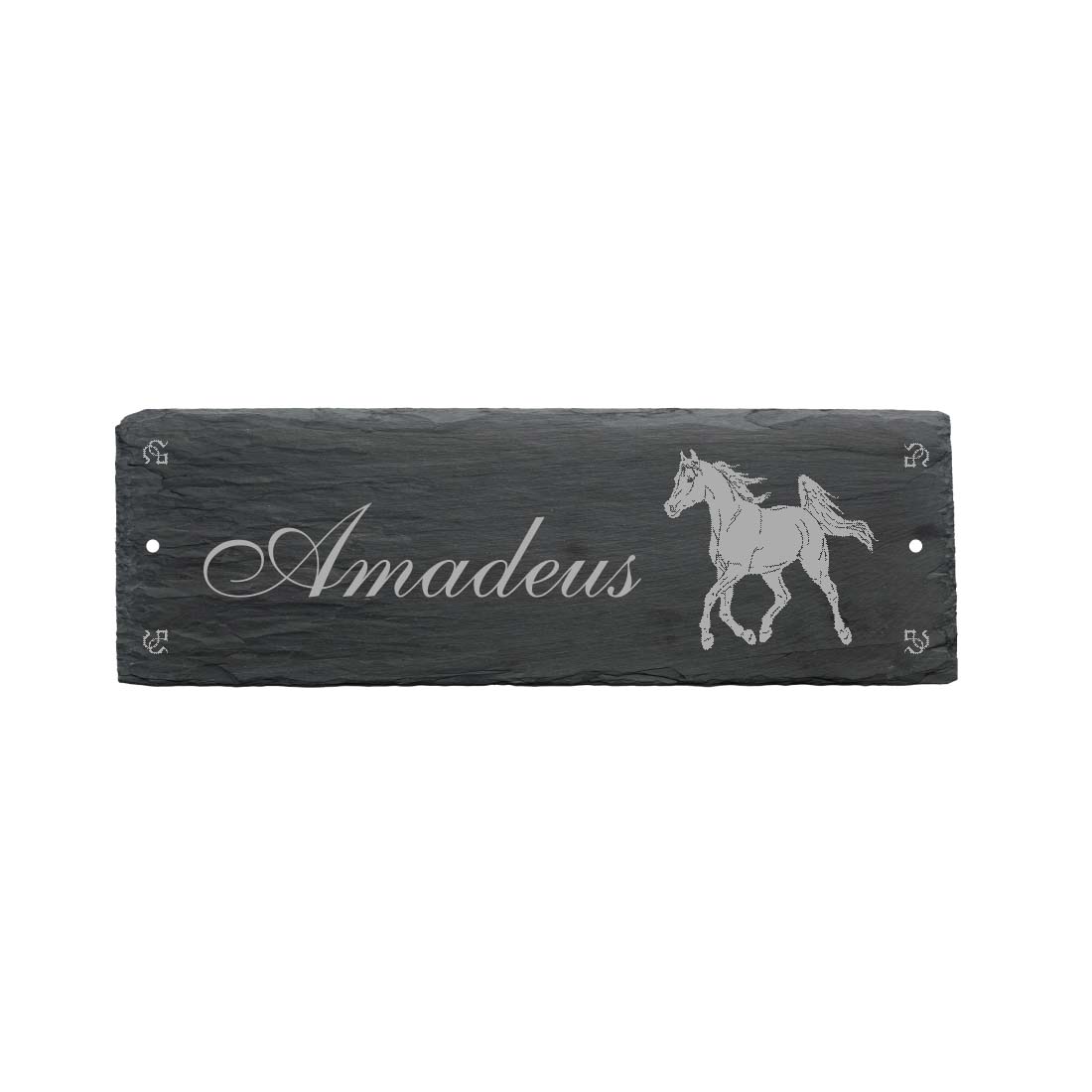 Pferdebox Schild « ARABER + NAME » ca. 22 x 8 cm - aus Schiefer