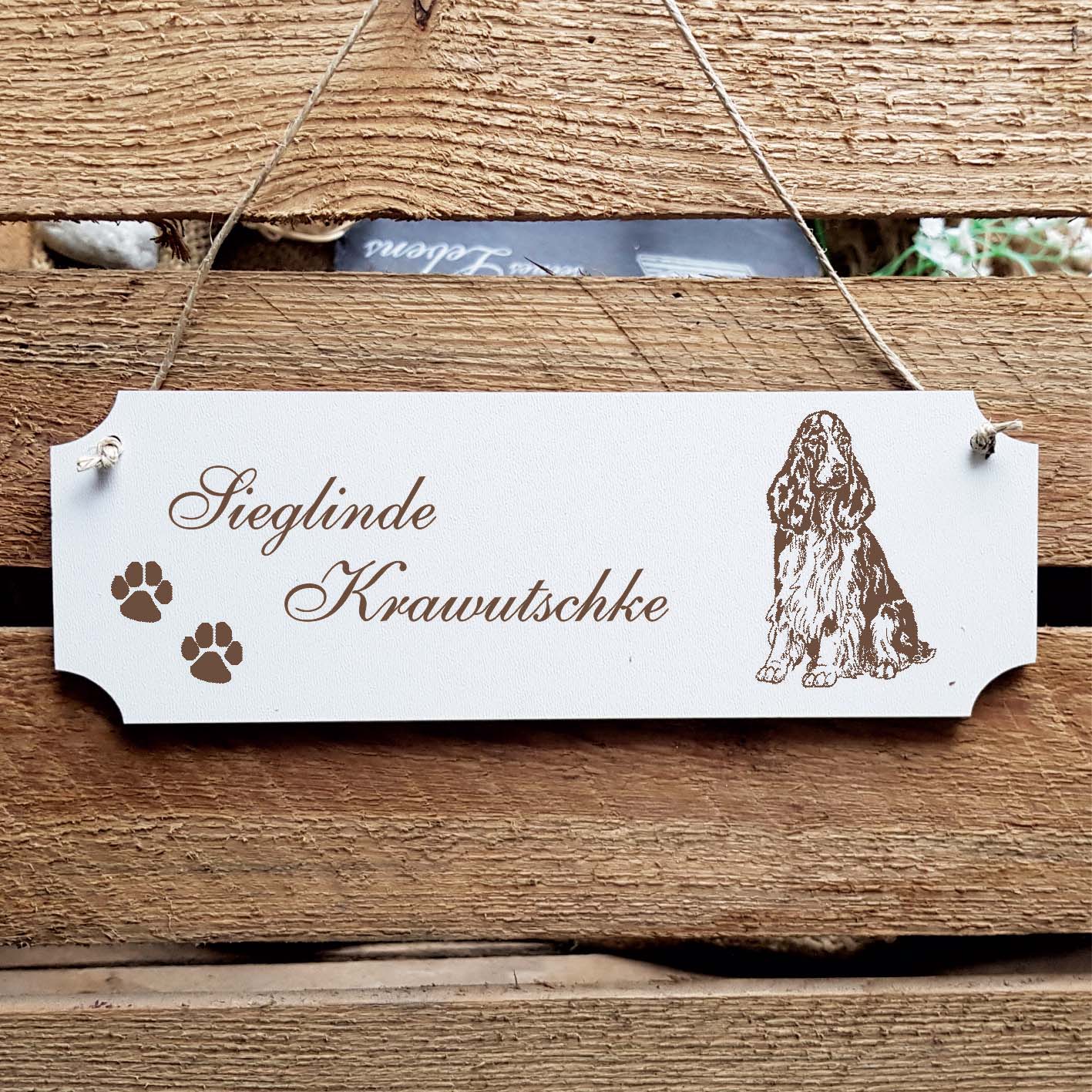 Schild « English Springer Spaniel » Namensschild Türschild zum Anhängen - 20 x 6,7 cm
