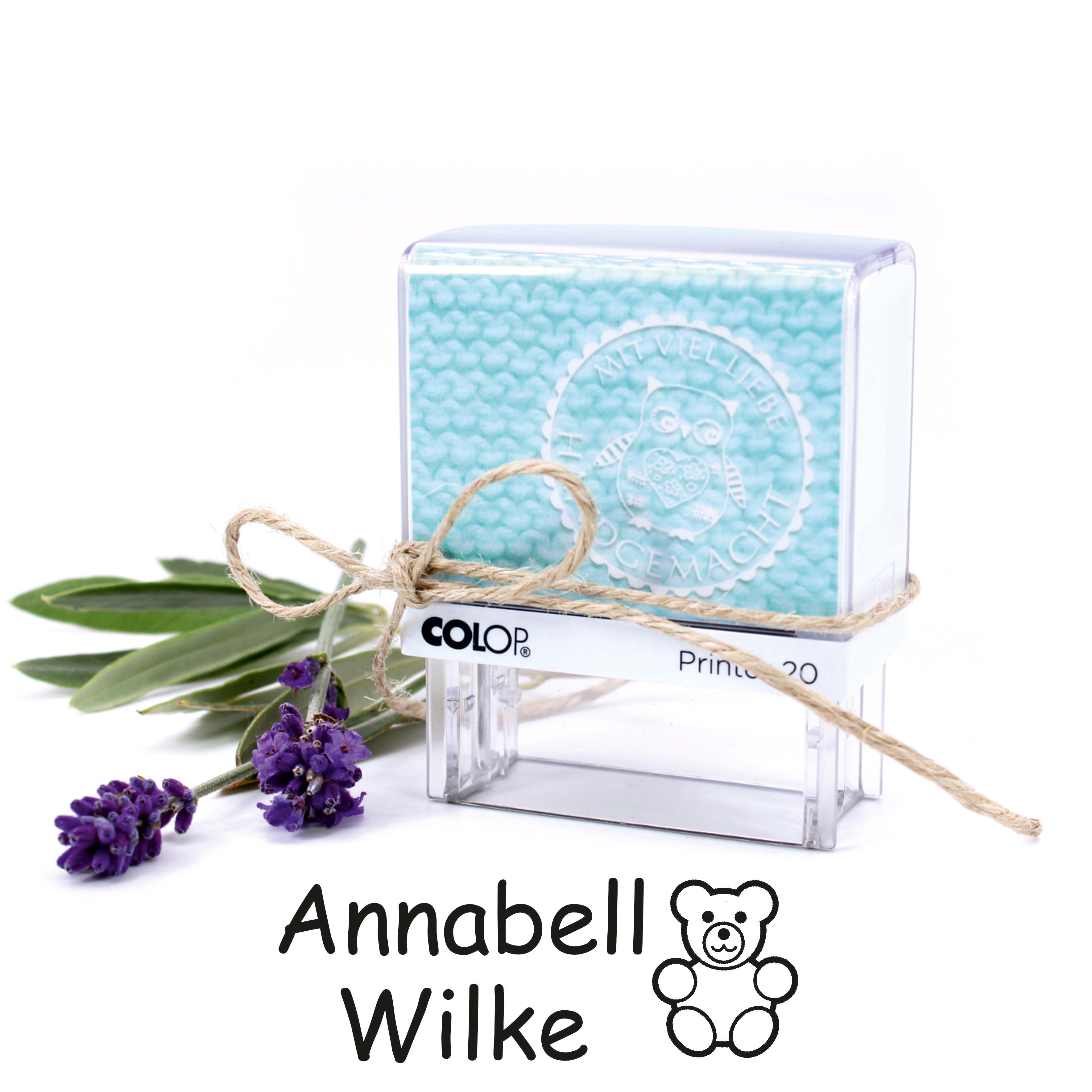 Textilstempel Teddy - personalisierter Automatikstempel mit Namen - für Textilien Kleidung 38 x 14mm