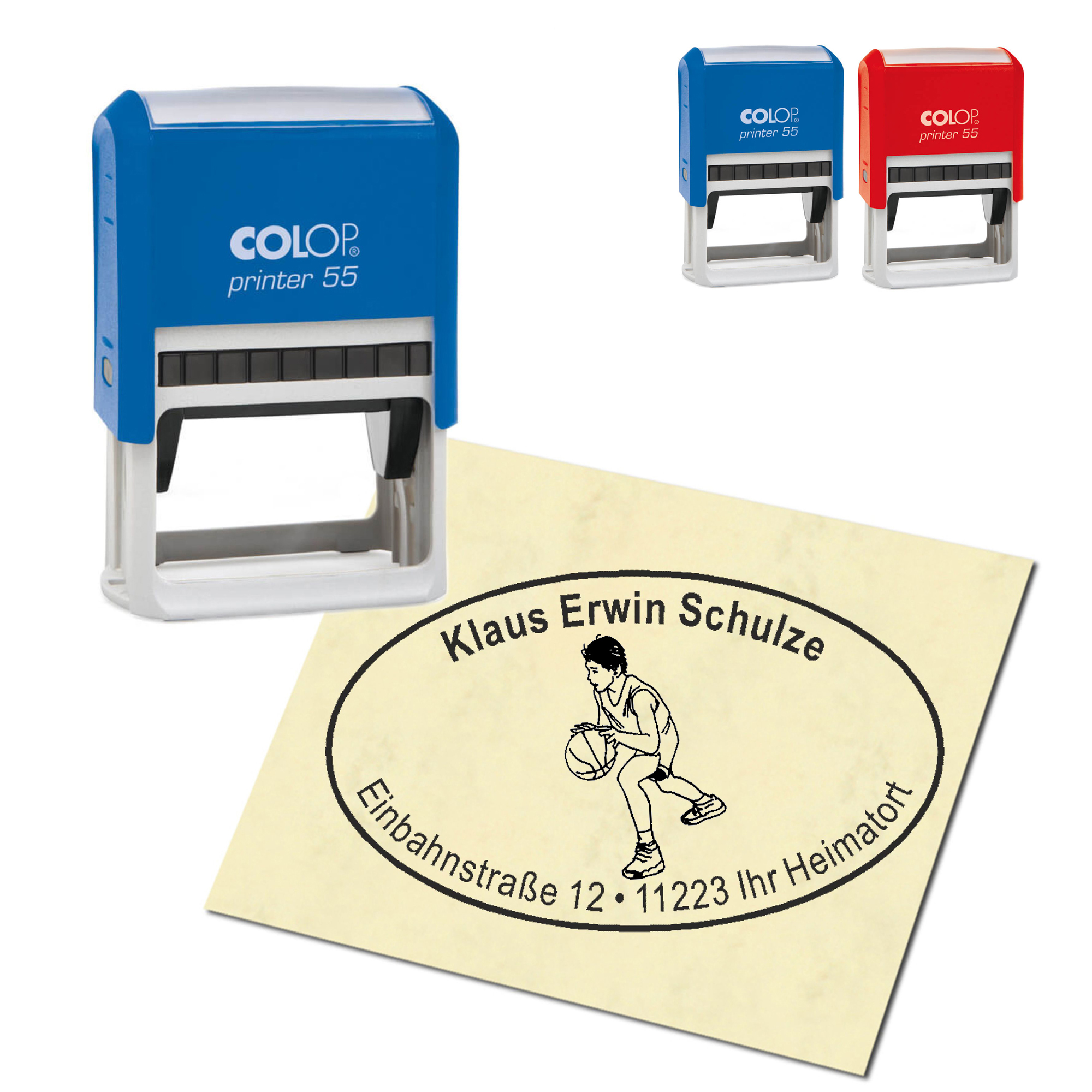 Adressstempel personalisiert Stempel - Basketball - oval 59 x 39 mm