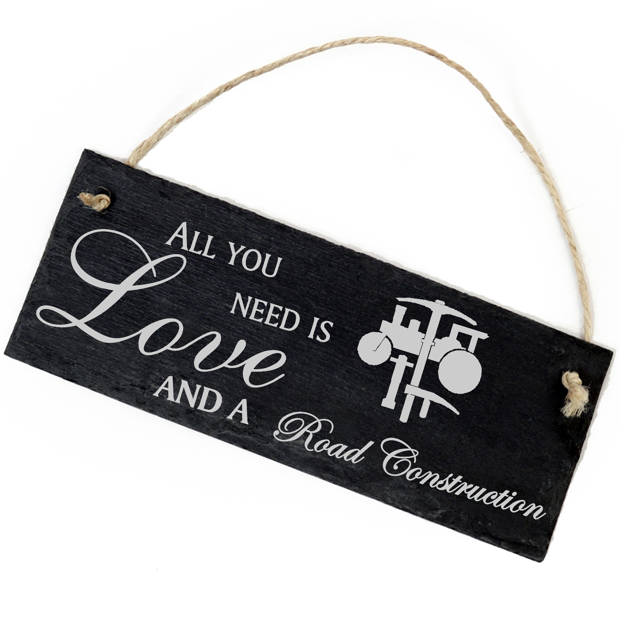 Schiefertafel Deko Straßenbau Schild 22 x 8 cm - All you need is Love and a Road Construction