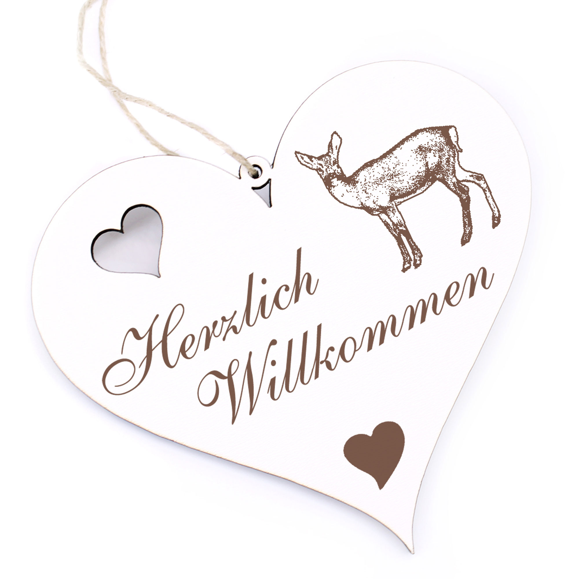 Herzlich Willkommen Schild - Reh - Deko Herz Holz
