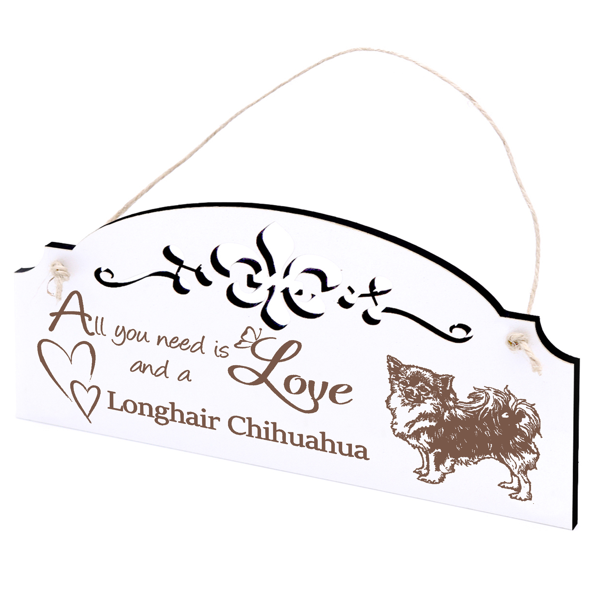 Schild Langhaar Chihuahua Deko 20x10cm - All you need is Love and a Longhair Chihuahua - Holz