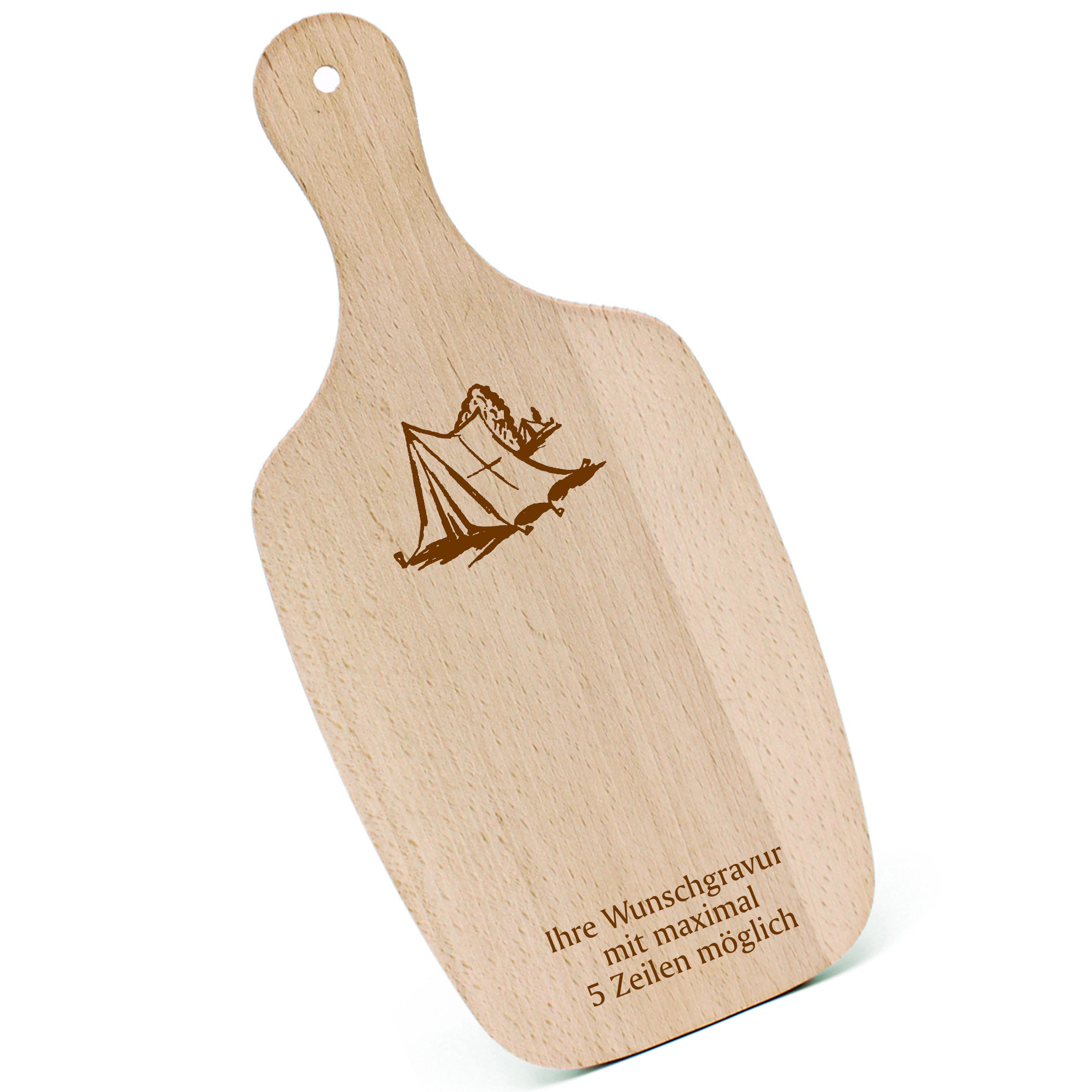 Schneidebrett Frühstücksbrettchen - Campingzelt - mit Griff 330x150mm
