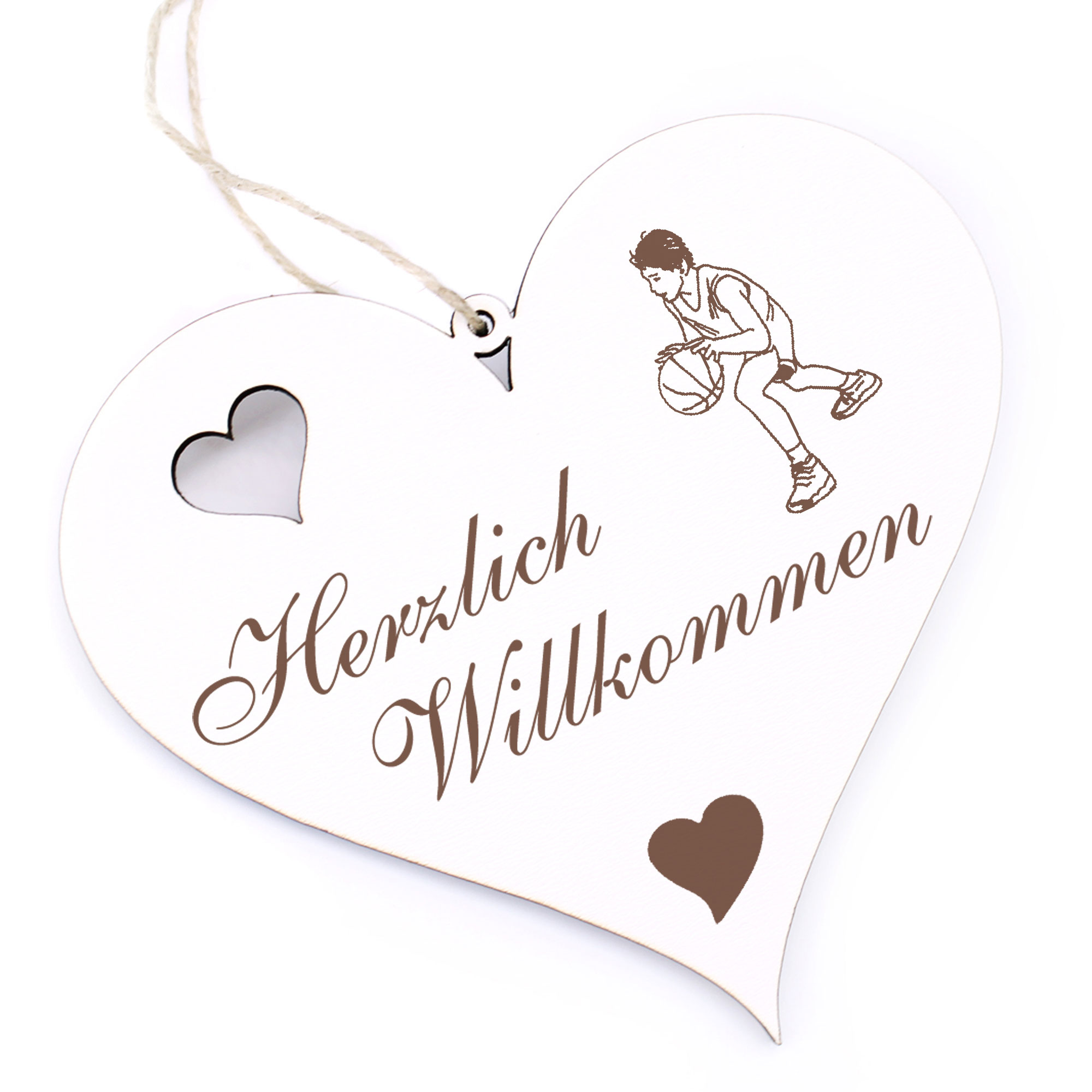 Herzlich Willkommen Schild - Basketball - Deko Herz Holz