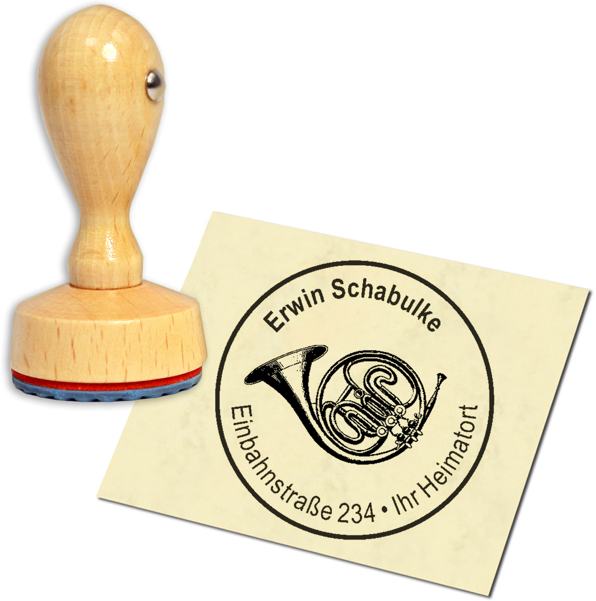 Stempel Adressstempel Holzstempel - Jagdhorn - rund 40mm