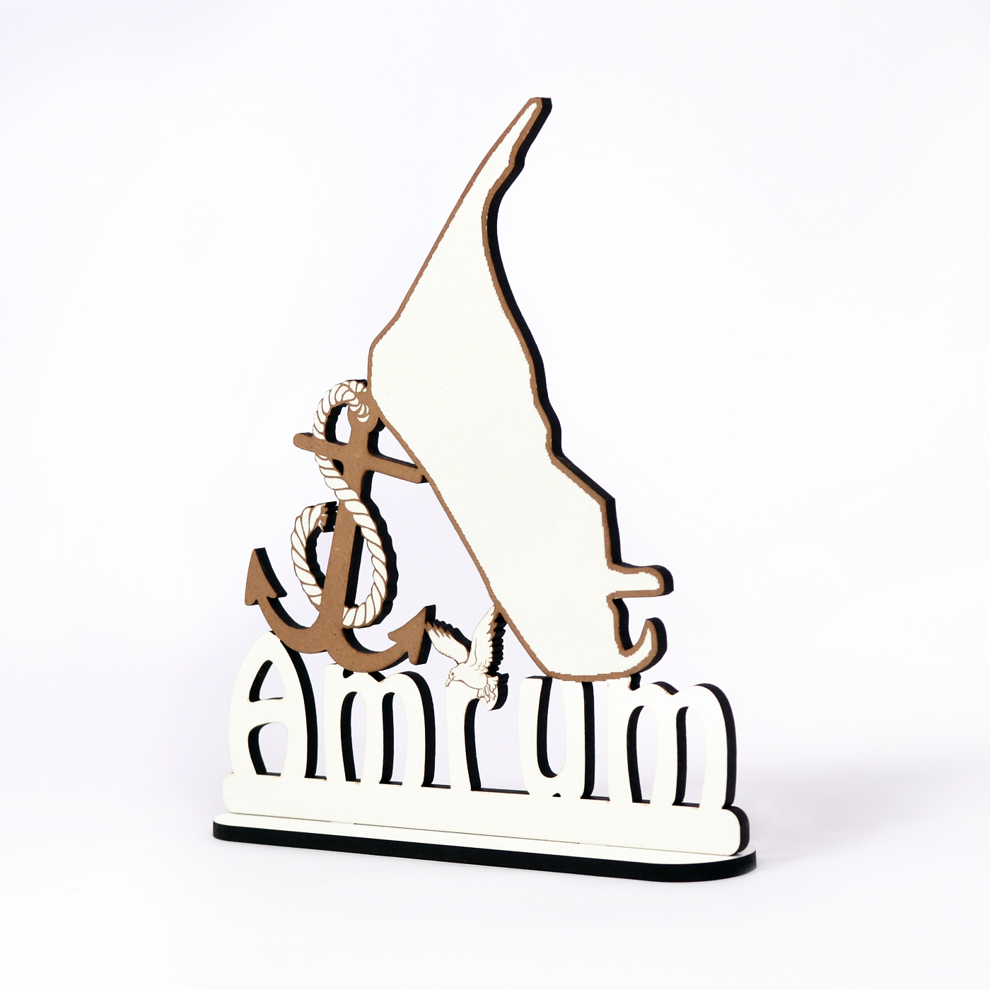 Schild « Insel Amrum » zum Hinstellen - mit Anker Möwe