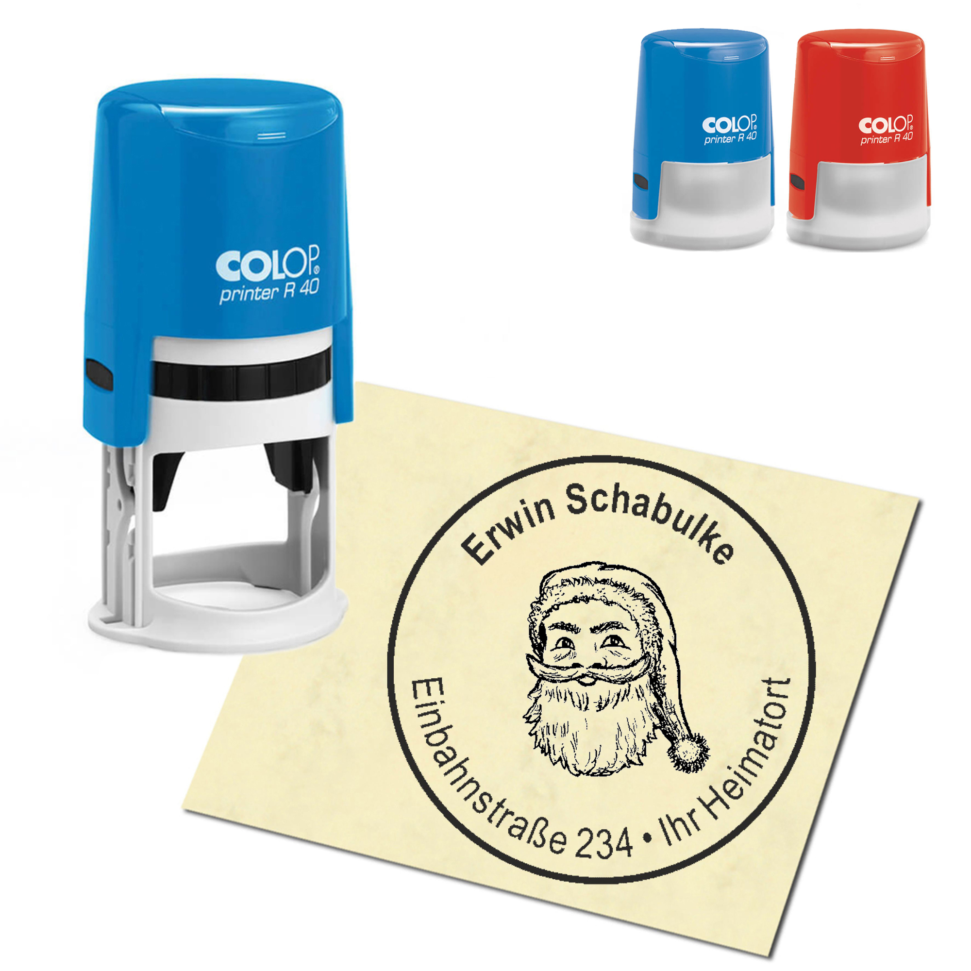 Stempel Adressstempel personalisiert - Weihnachtsmann - rund &empty; 40mm