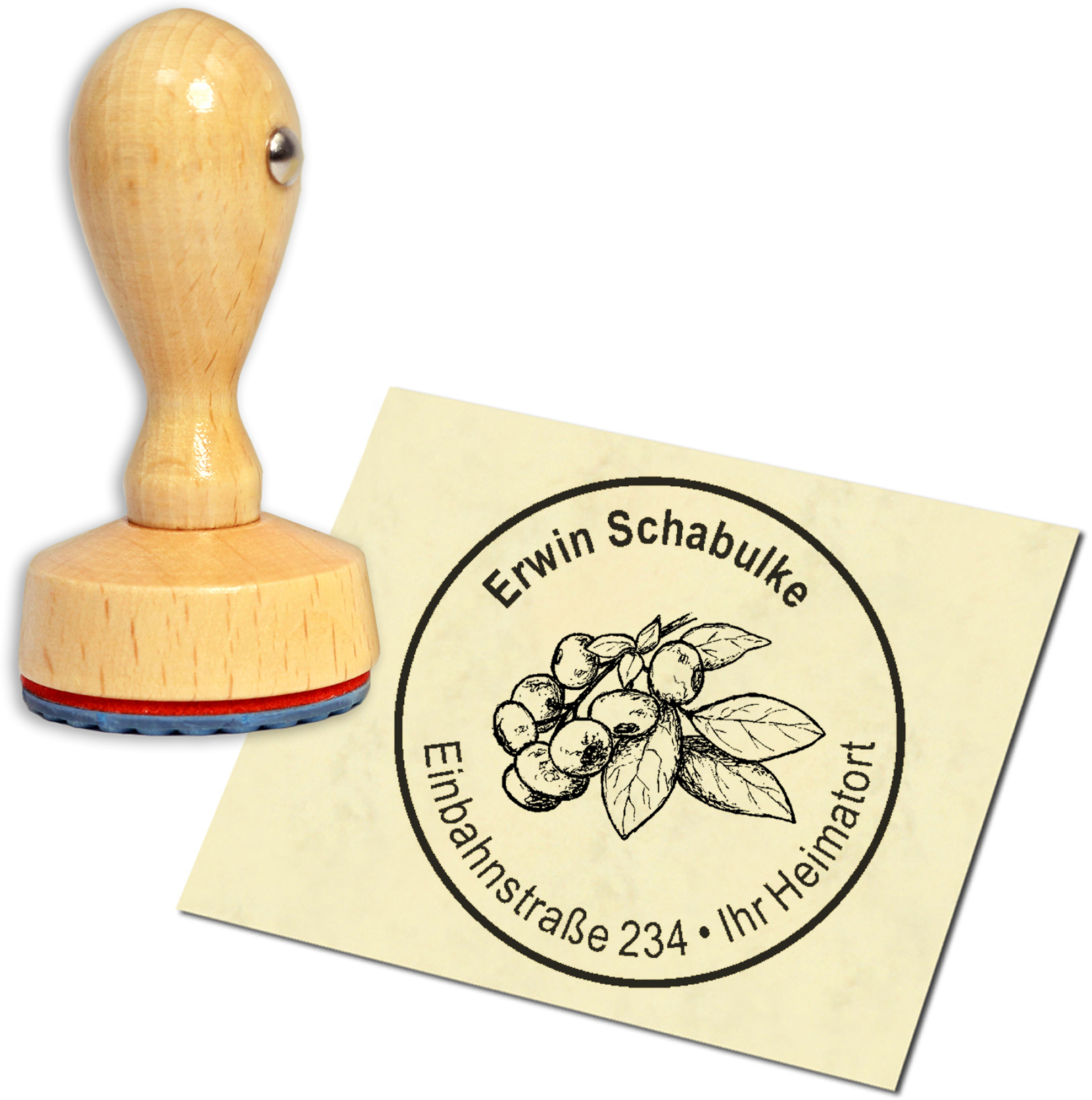 Stempel Adressstempel Holzstempel - Heidelbeere - rund 40mm