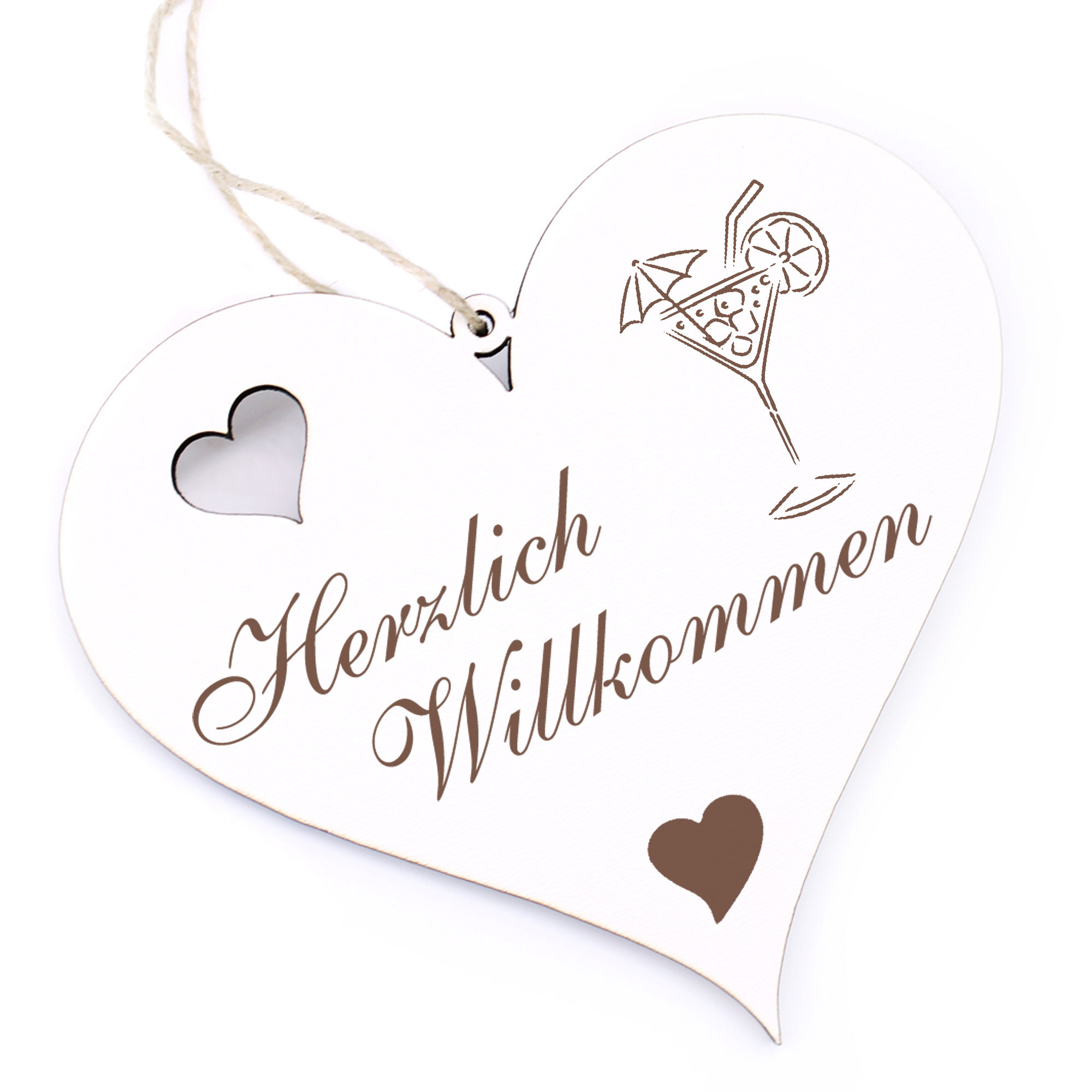 Herzlich Willkommen Schild - Cocktail - Deko Herz Holz