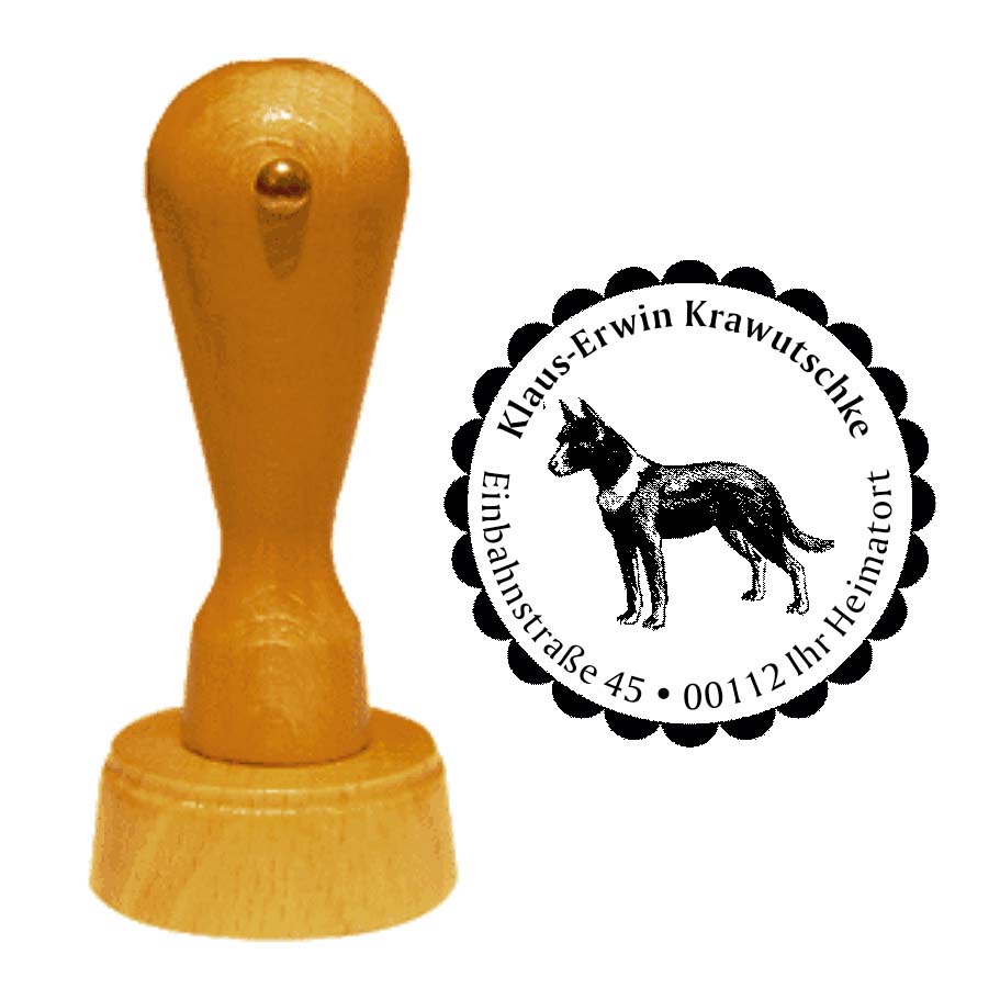 Adressstempel Australian Kelpie -  Holzstempel personalisiert mit Adresse - Ø 40 mm