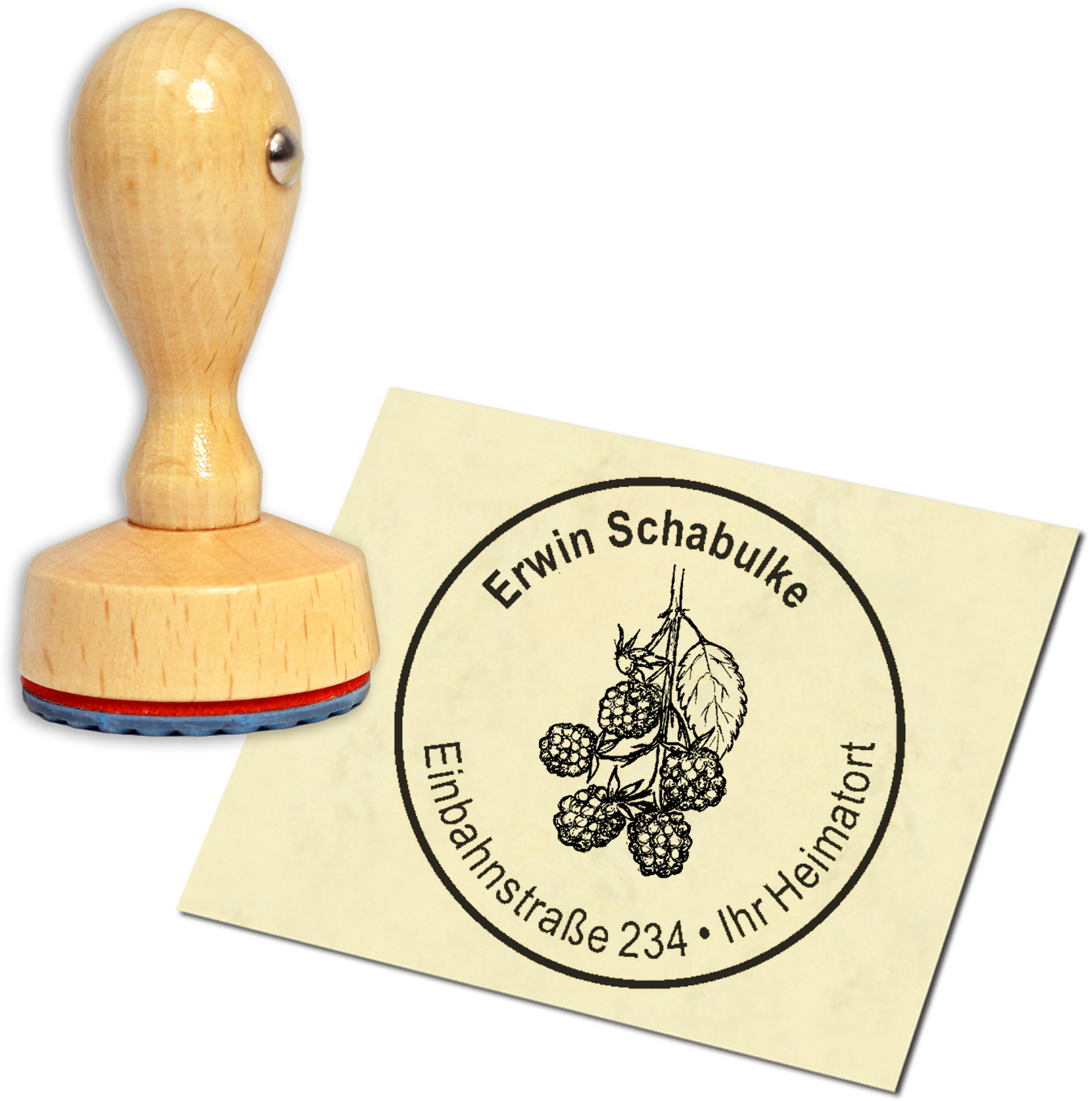 Stempel Adressstempel Holzstempel - Brombeere - rund 40mm