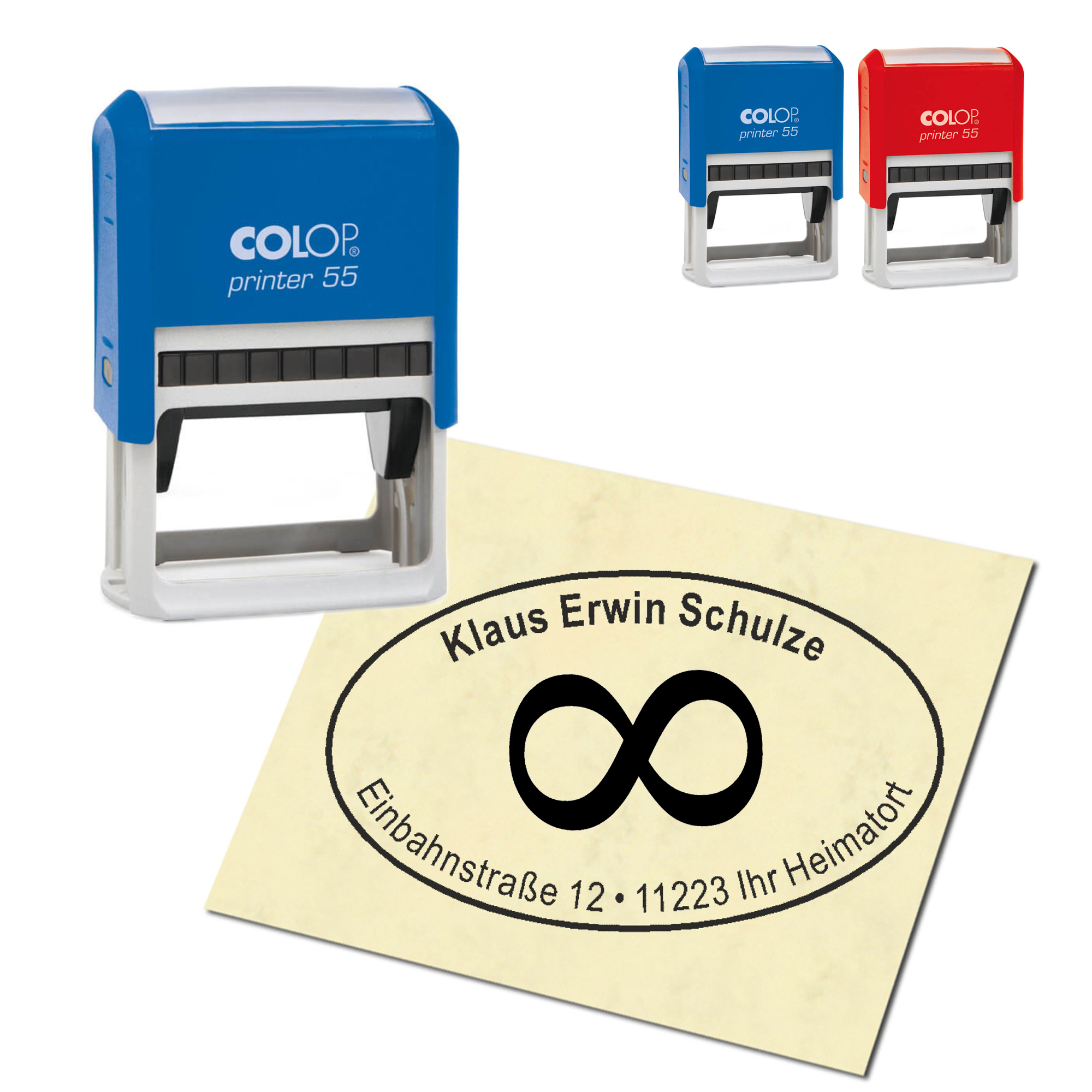 Adressstempel personalisiert Stempel - Unendlichkeitszeichen - oval 59 x 39 mm