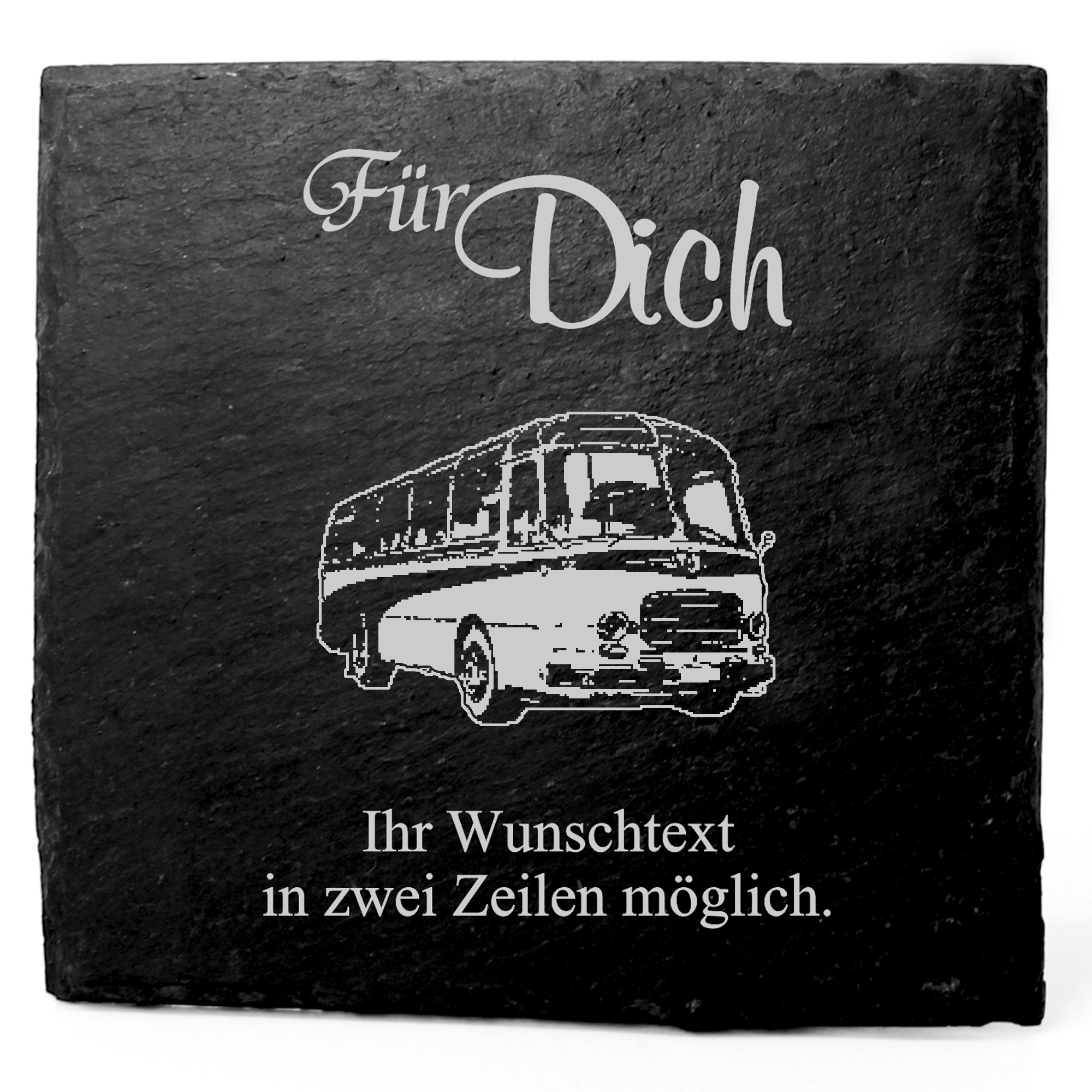 Deko Schiefer Untersetzer personalisiert alter Bus - Für Dich - 11x11cm