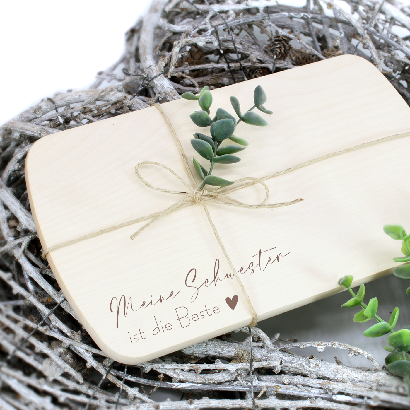 Meine Schwester ist die Beste Frühstücksbrettchen Holz graviert Vintage Schneidebrett 24 x 14 cm