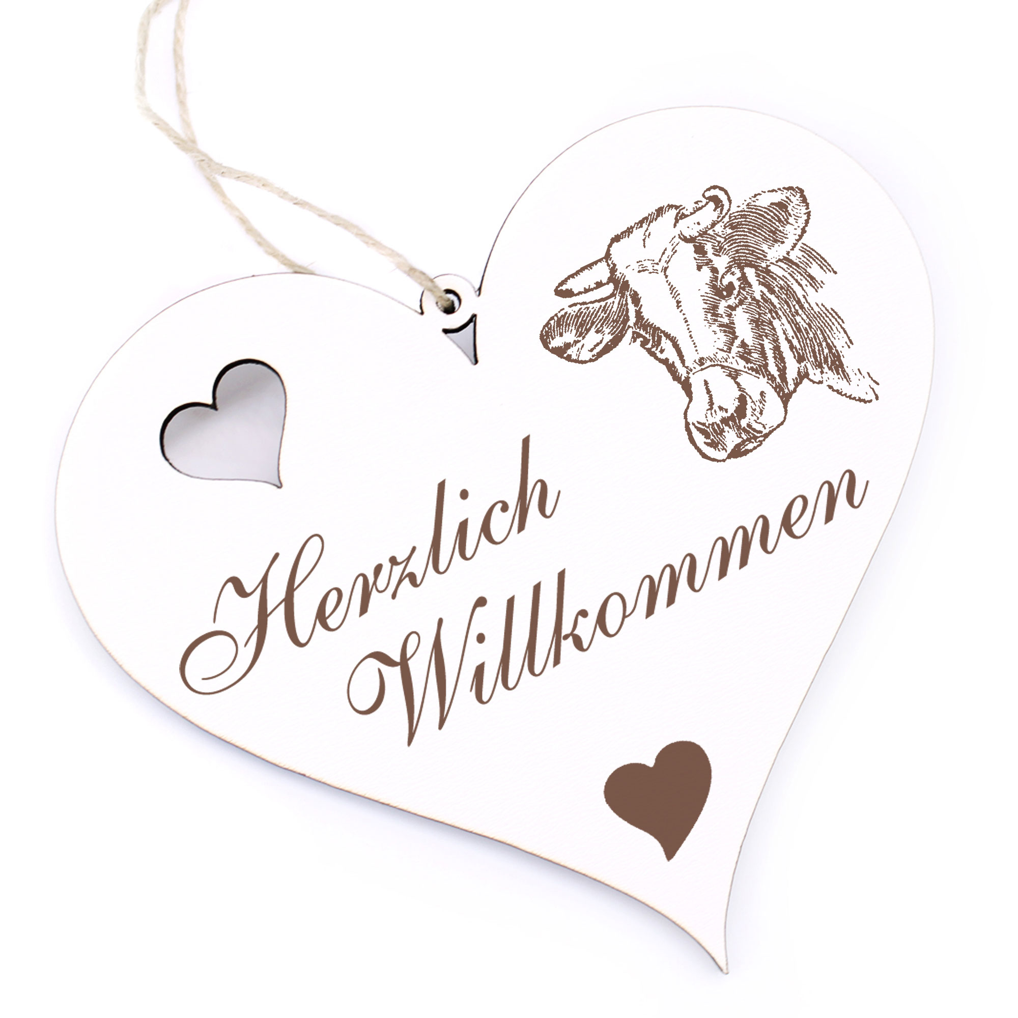 Herzlich Willkommen Schild - Kuhkopf - Deko Herz Holz