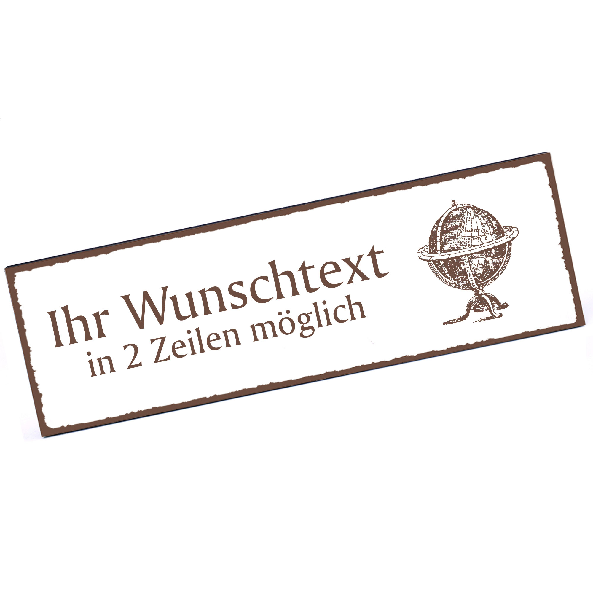 Türschild antiker Globus  Namensschild personalisiert mit Gravur - 150mm x 50mm - selbstklebend