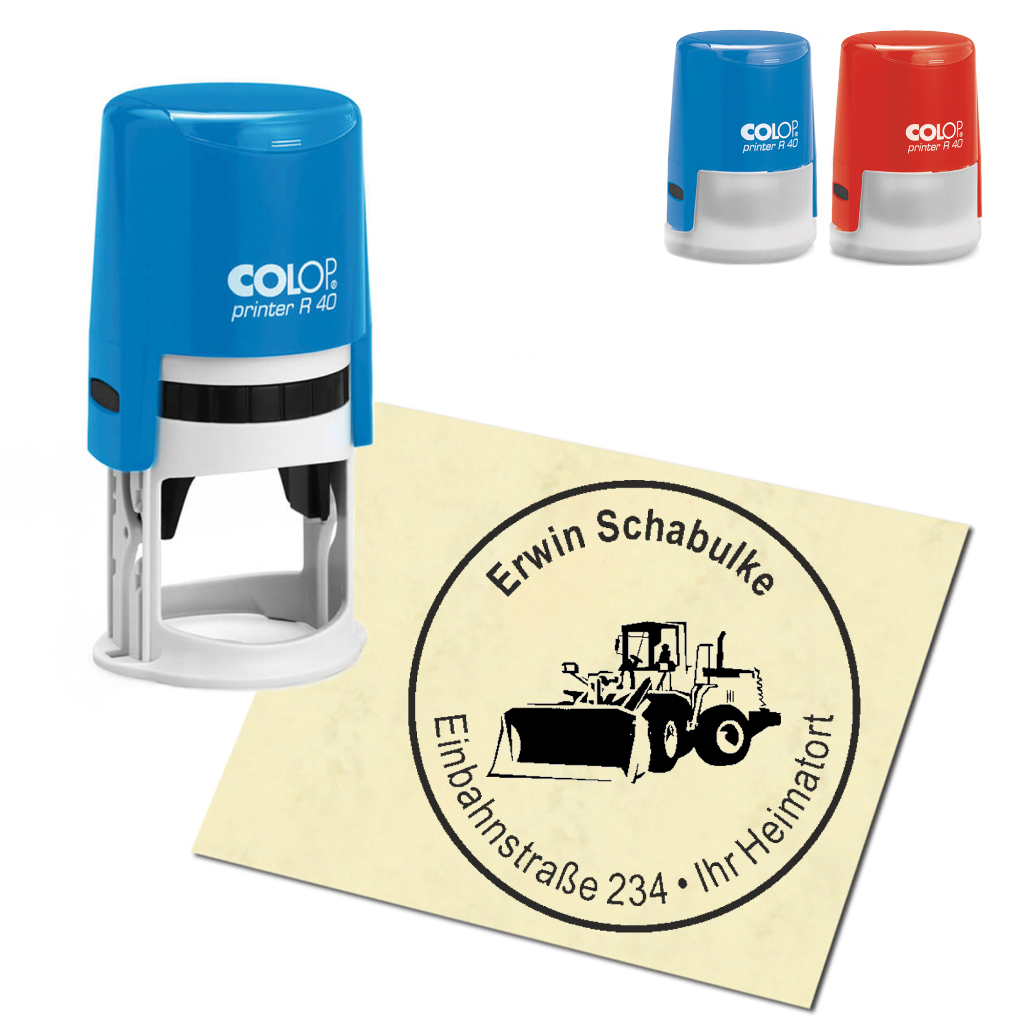 Stempel Adressstempel personalisiert - Radlader - rund &empty; 40mm