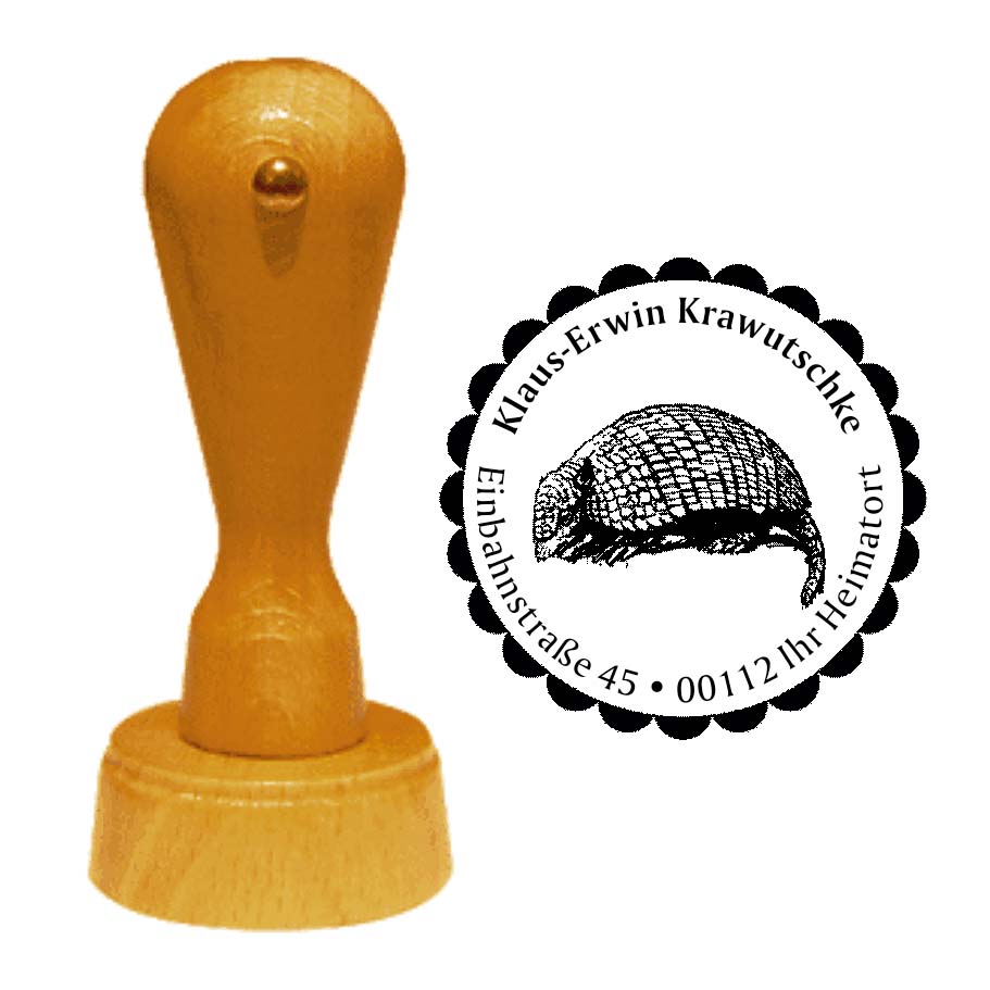 Adressenstempel « GÜRTELTIER » mit persönlichem Wunschtext