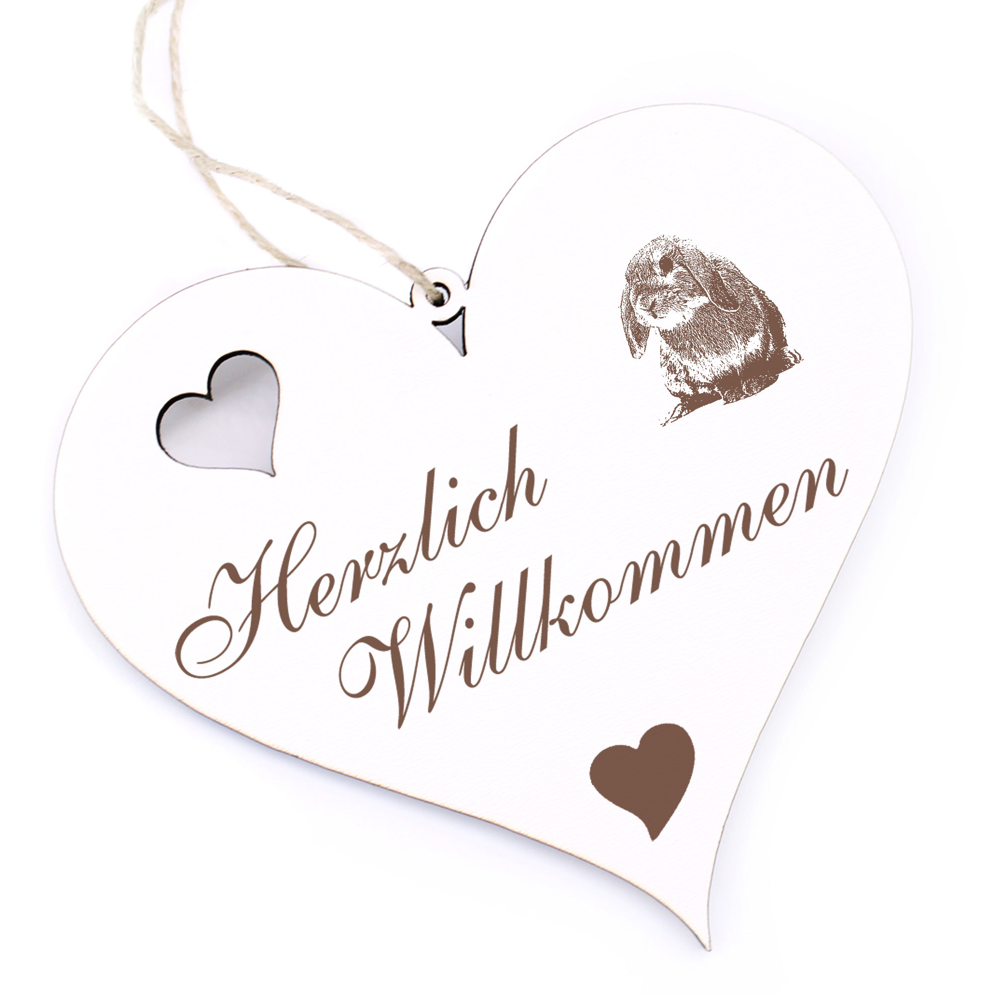 Herzlich Willkommen Schild - Zwergkaninchen - Deko Herz Holz