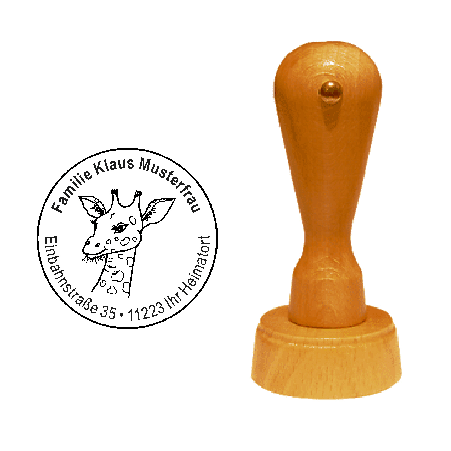 « Giraffe 3 » Holzstempel mit persönlichem Wunschtext