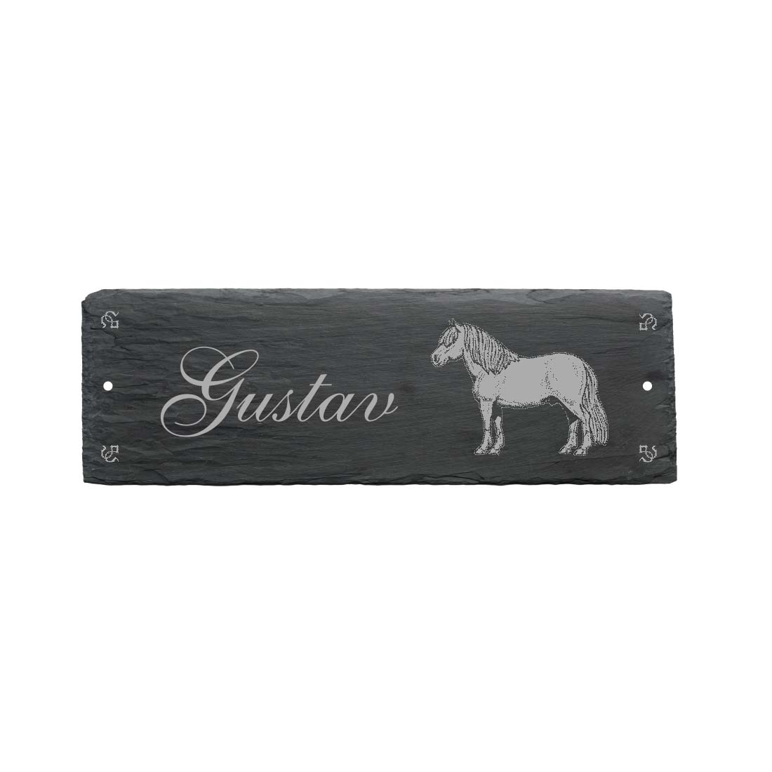 Pferdebox Schild « SHETLANDPONY + NAME » ca. 22 x 8 cm - aus Schiefer