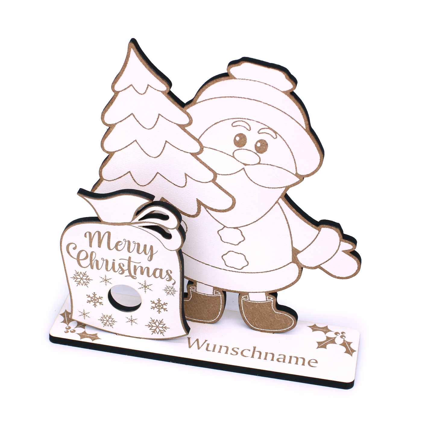 Geldgeschenk Weihnachtsmann mit Merry Christmas Spruch - inkl. Name - Schild für Geld Gutschein