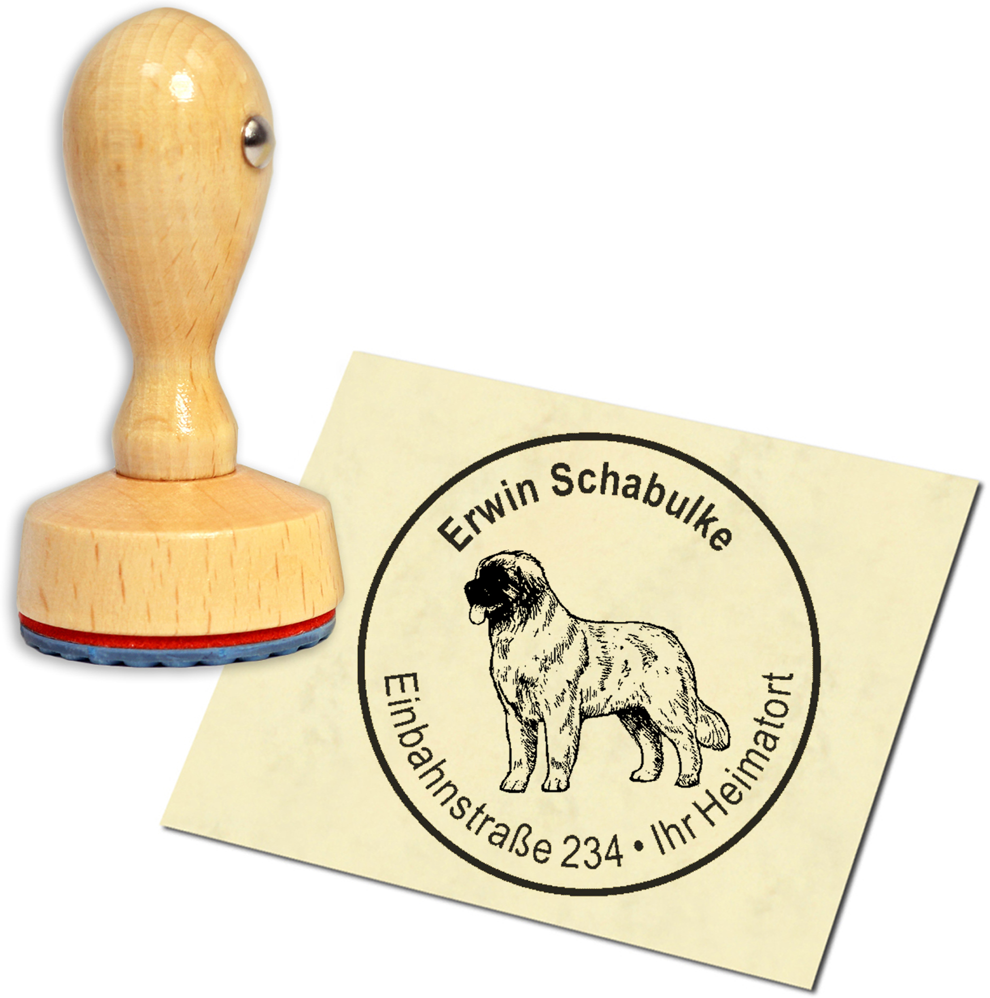 Stempel Adressstempel Holzstempel - Leonberger - rund 40mm