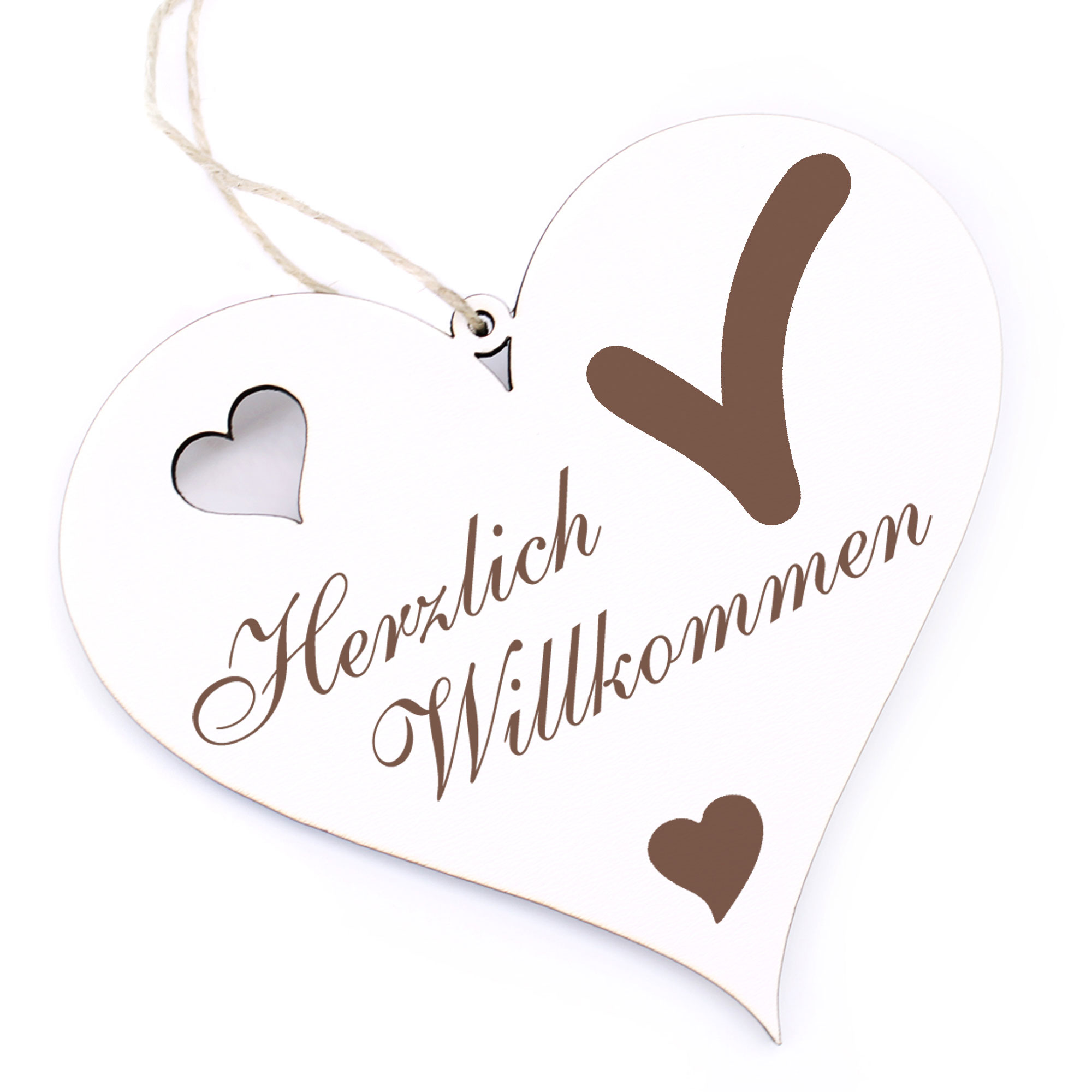 Herzlich Willkommen Schild - Häkchen - Deko Herz Holz