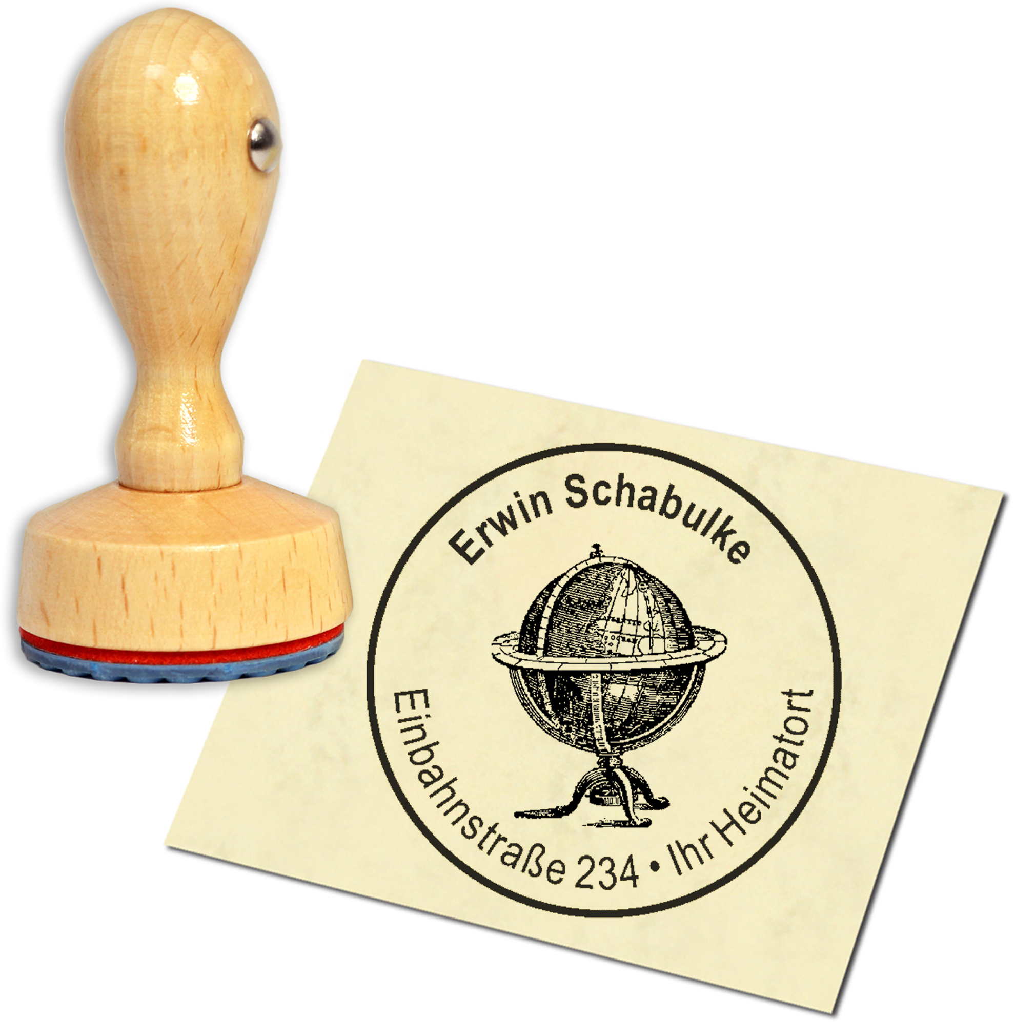 Stempel Adressstempel Holzstempel - antiker Globus - rund 40mm