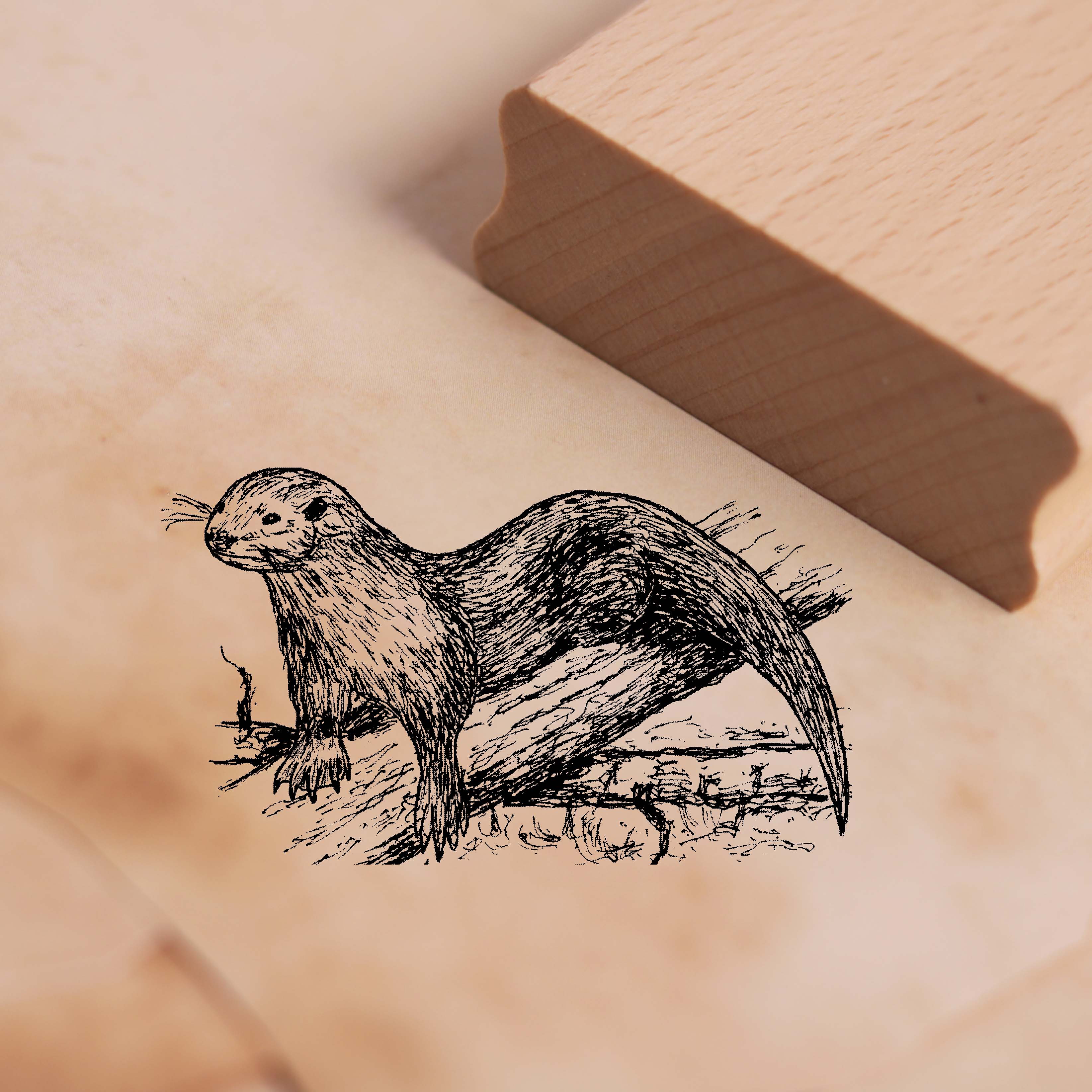 Motivstempel Seeotter auf Baumstamm - Stempel Holzstempel 48 x 28 mm