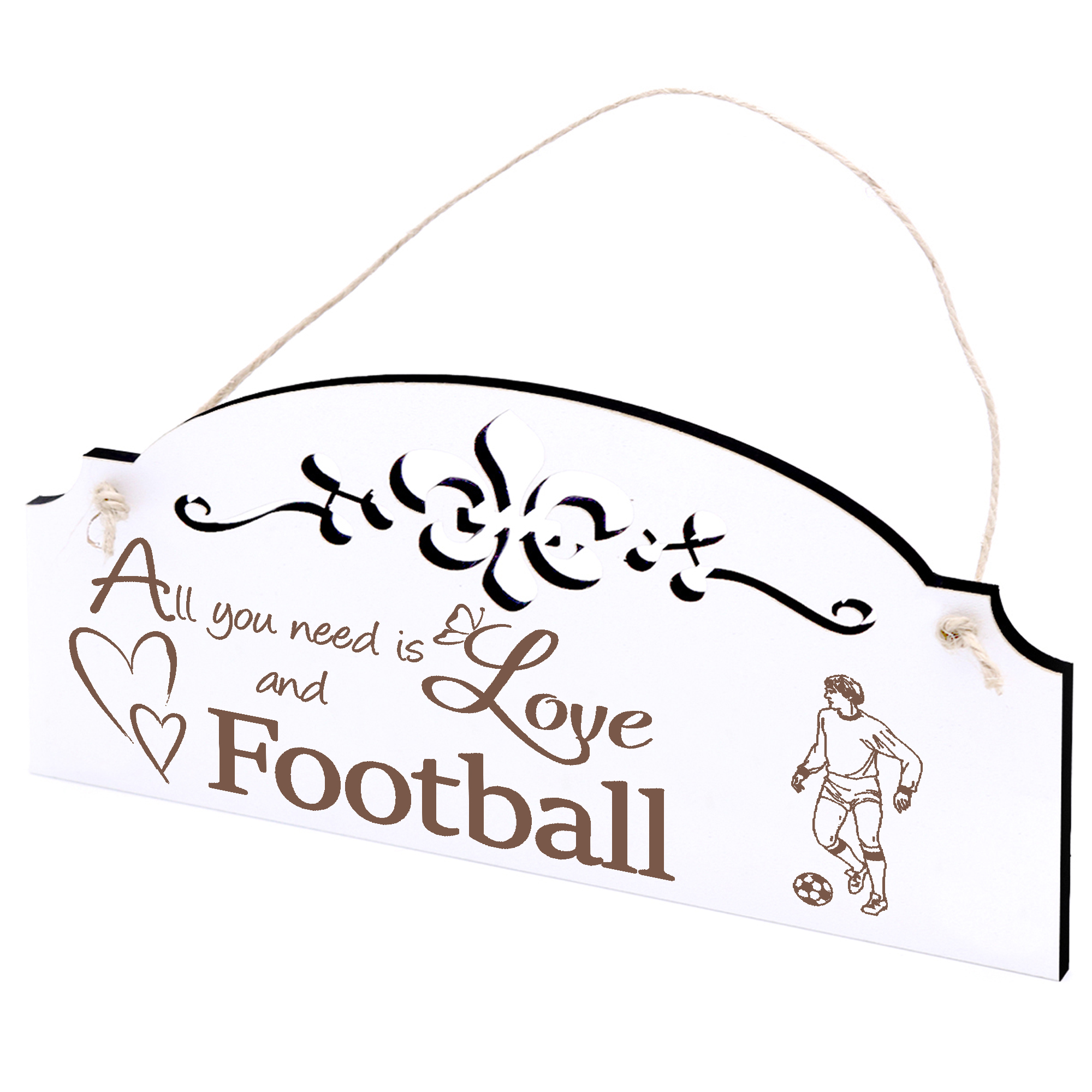 Schild Fußballspieler Deko 20x10cm - All you need is Love and Football - Holz