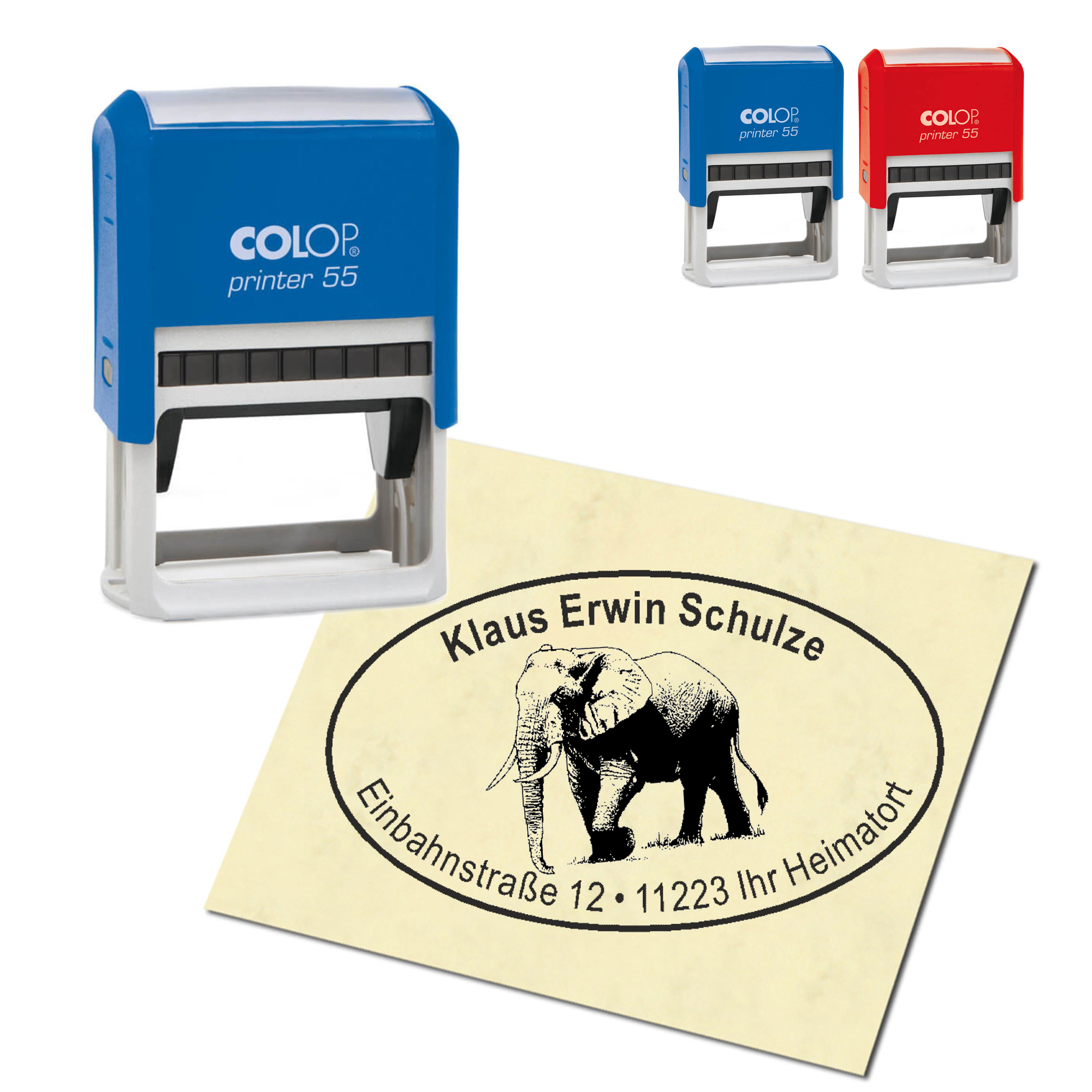 Adressstempel personalisiert Stempel - Elefant - oval 59 x 39 mm