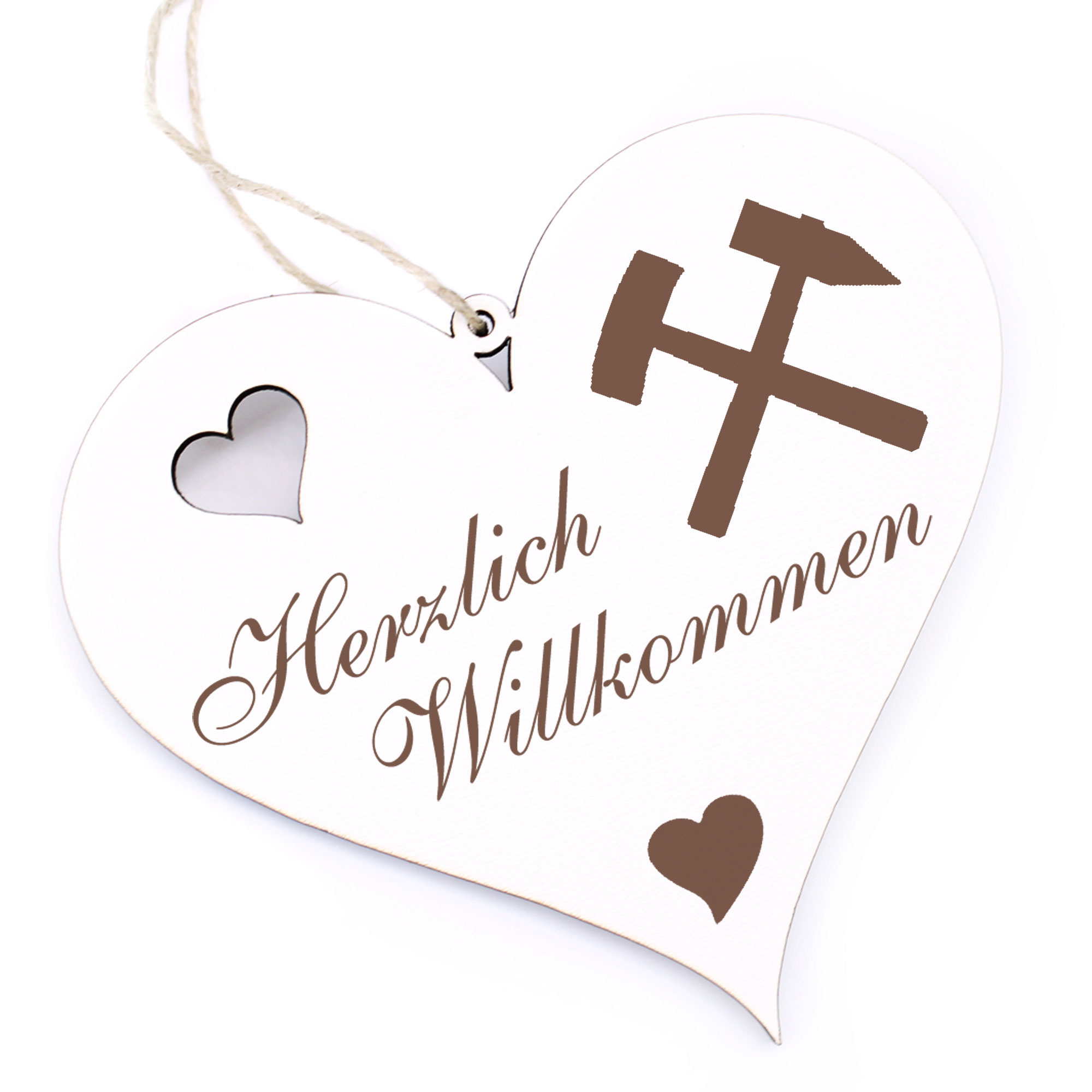 Herzlich Willkommen Schild - Bergbau Bergmann Zeichen - Deko Herz Holz