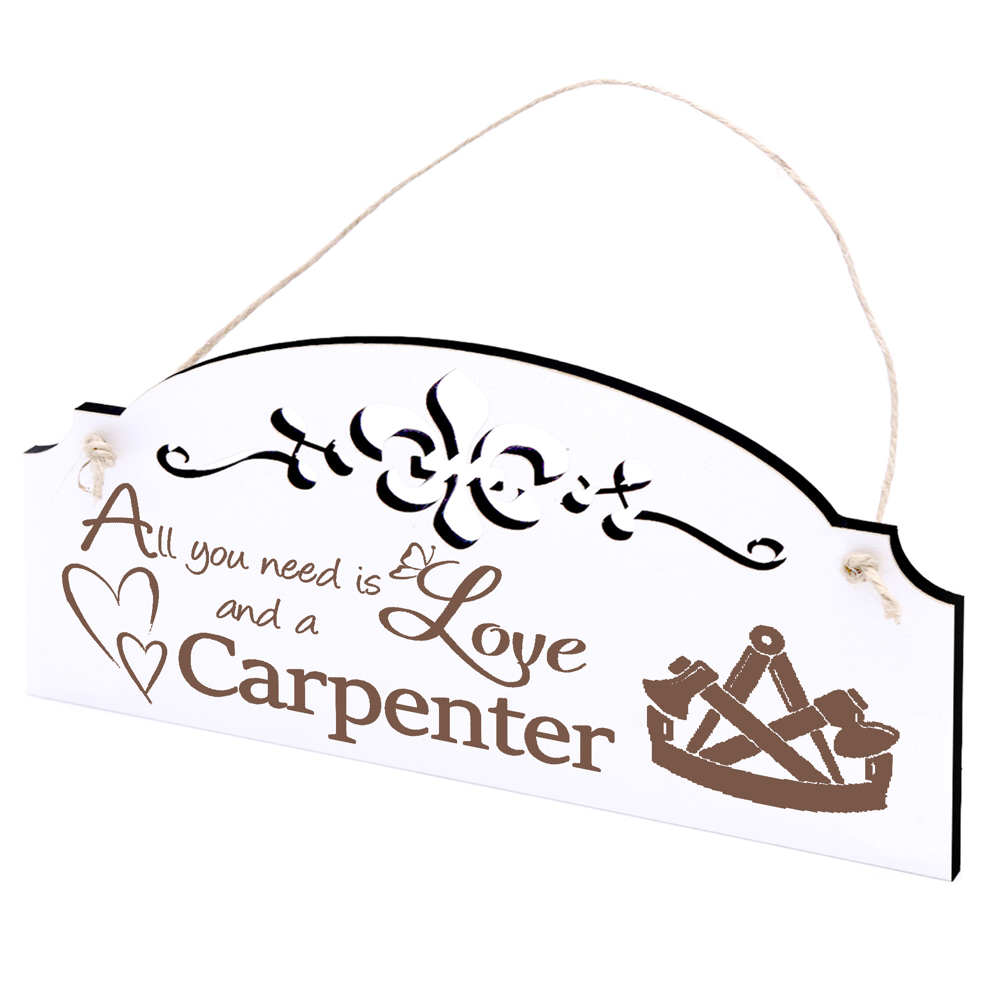 Schild Zimmerer Zimmermann Deko 20x10cm - All you need is Love and a Carpenter - Holz