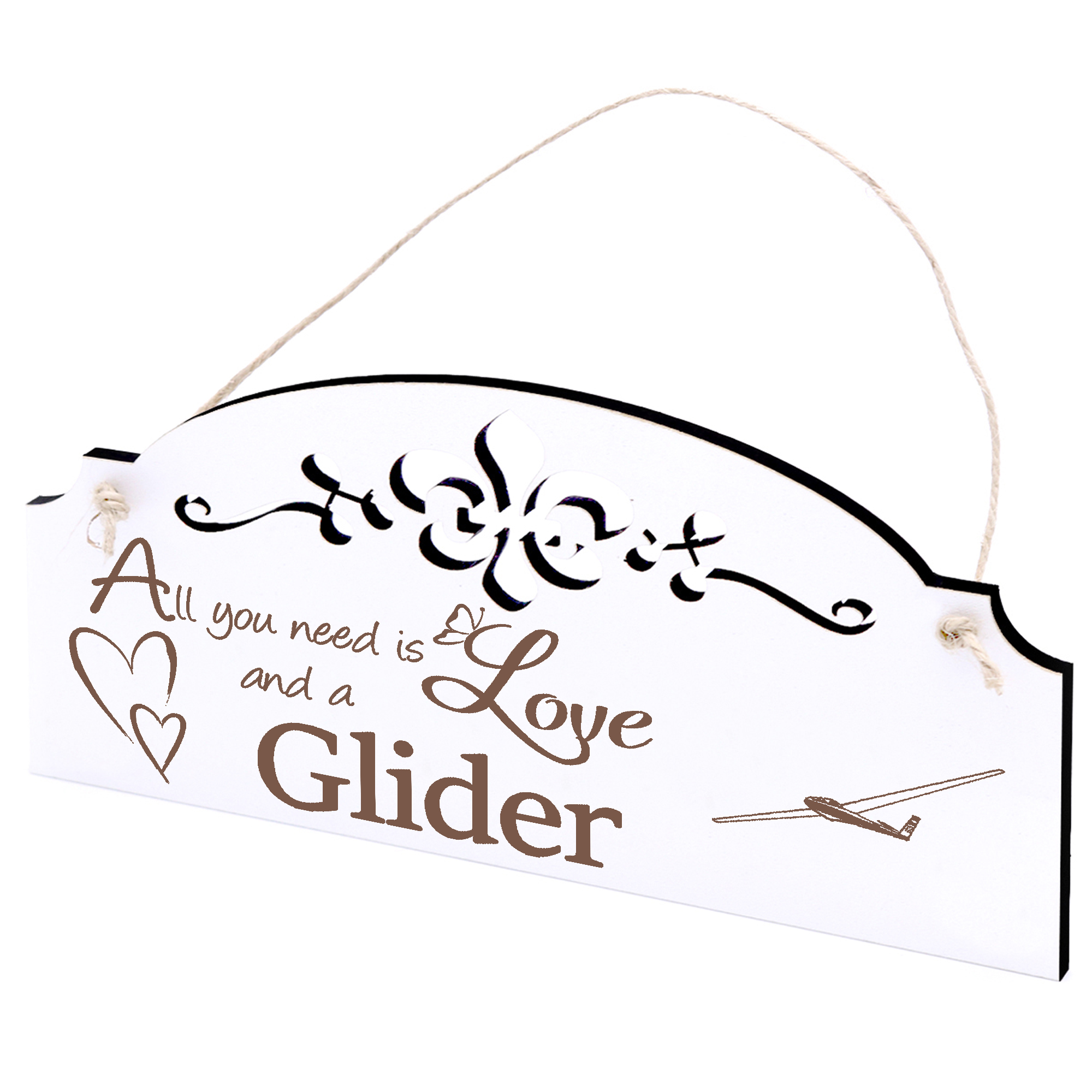 Schild Segelflugzeug Deko 20x10cm - All you need is Love and a Glider - Holz