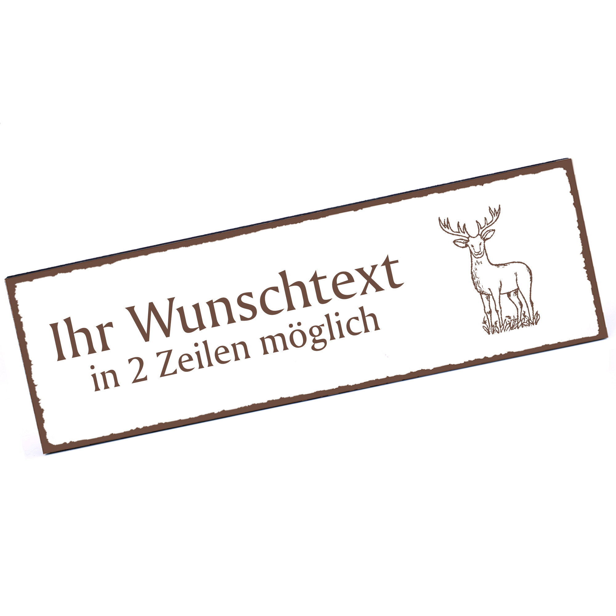 Türschild gezeichneter Hirsch  Namensschild personalisiert mit Gravur - 150mm x 50mm - selbstklebend
