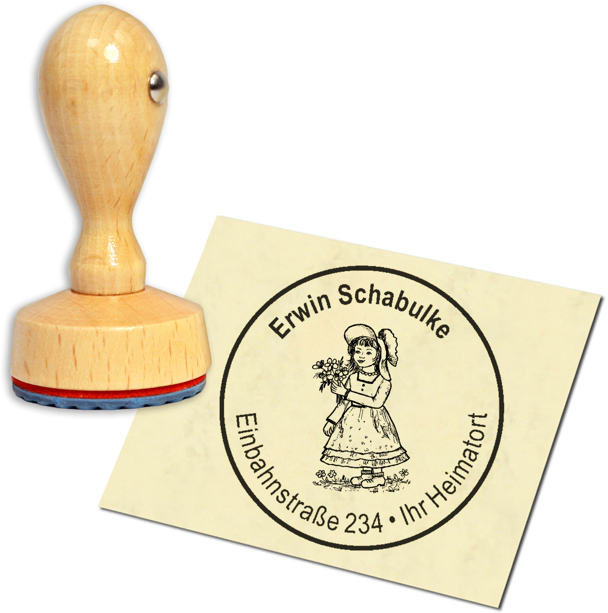 Stempel Adressstempel Holzstempel - kleines Mädchen - rund 40mm