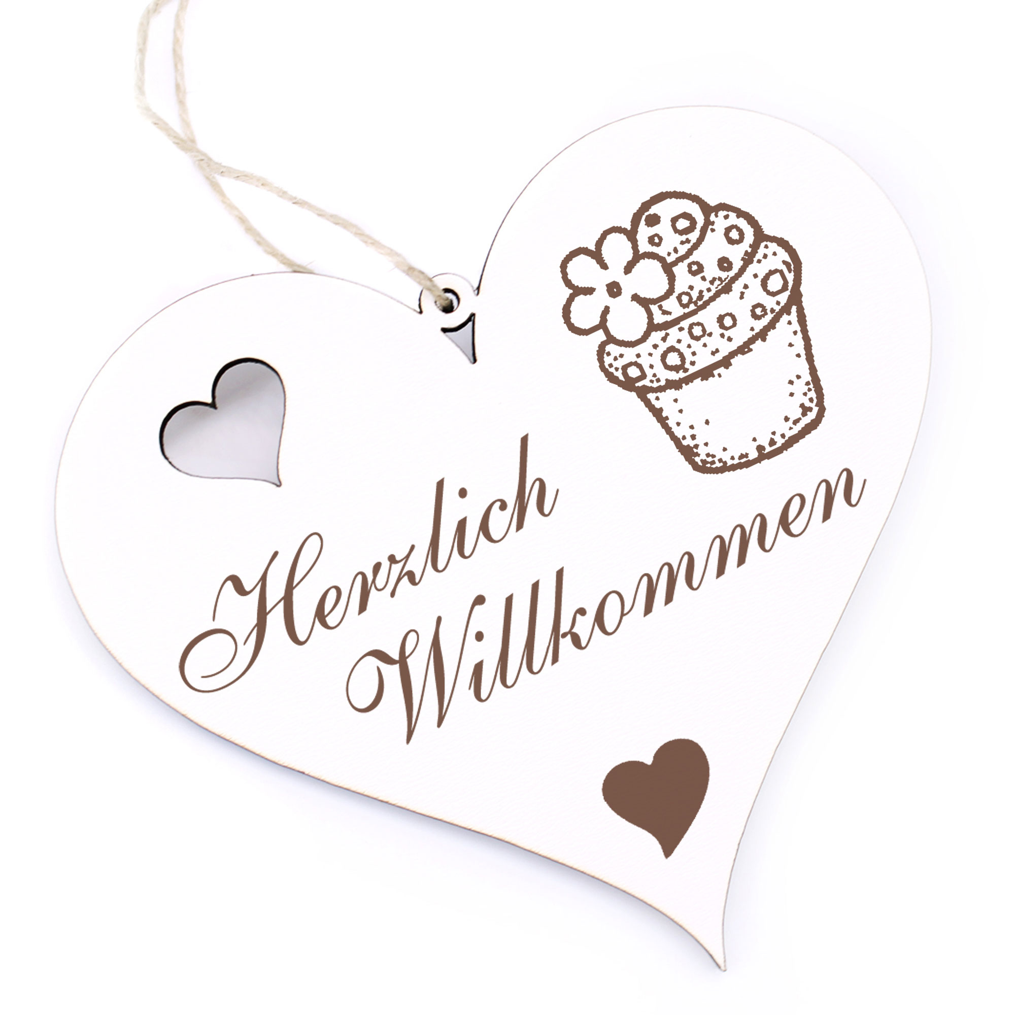 Herzlich Willkommen Schild - Cupcake - Deko Herz Holz
